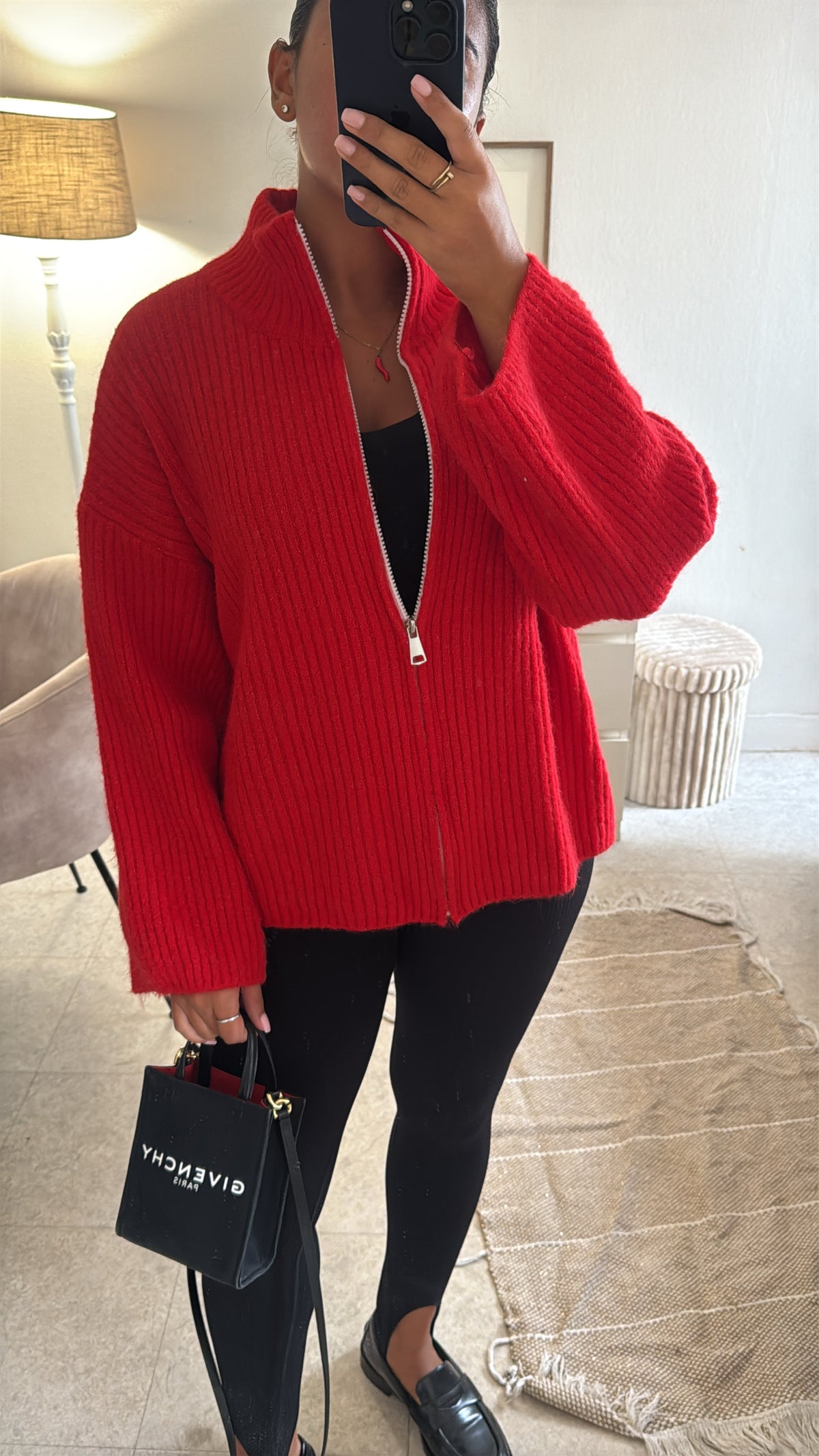 GILET À ZIP EN LAINE ROUGE
