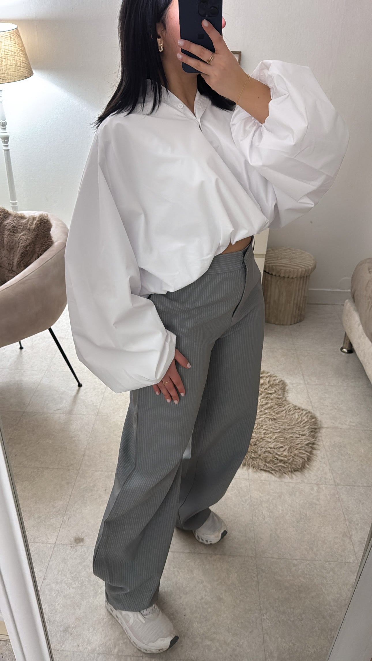 PANTALON BALLON STRUCTURÉ GRIS