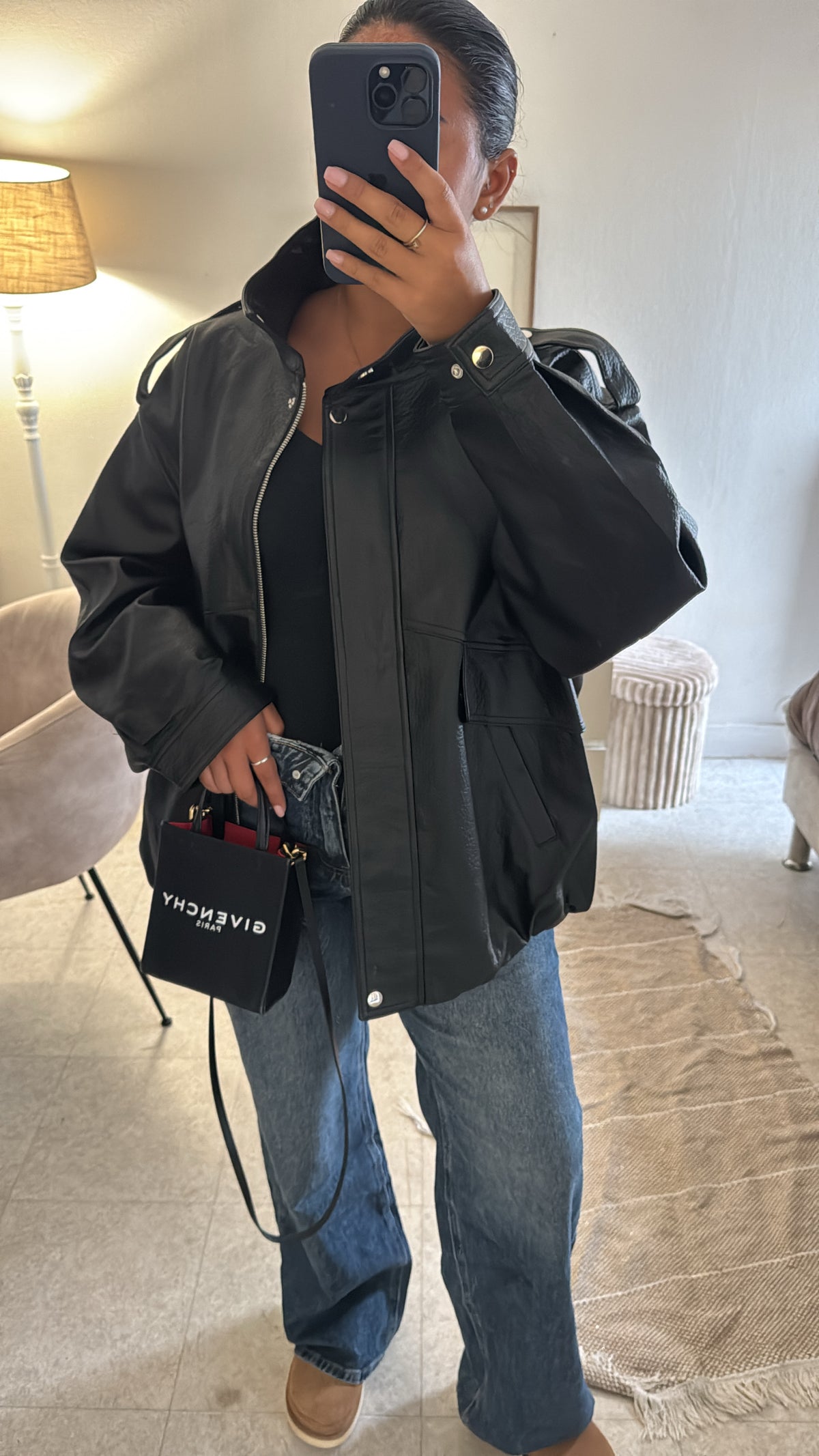 VESTE EN CUIR AVIATEUR OVERSIZE
