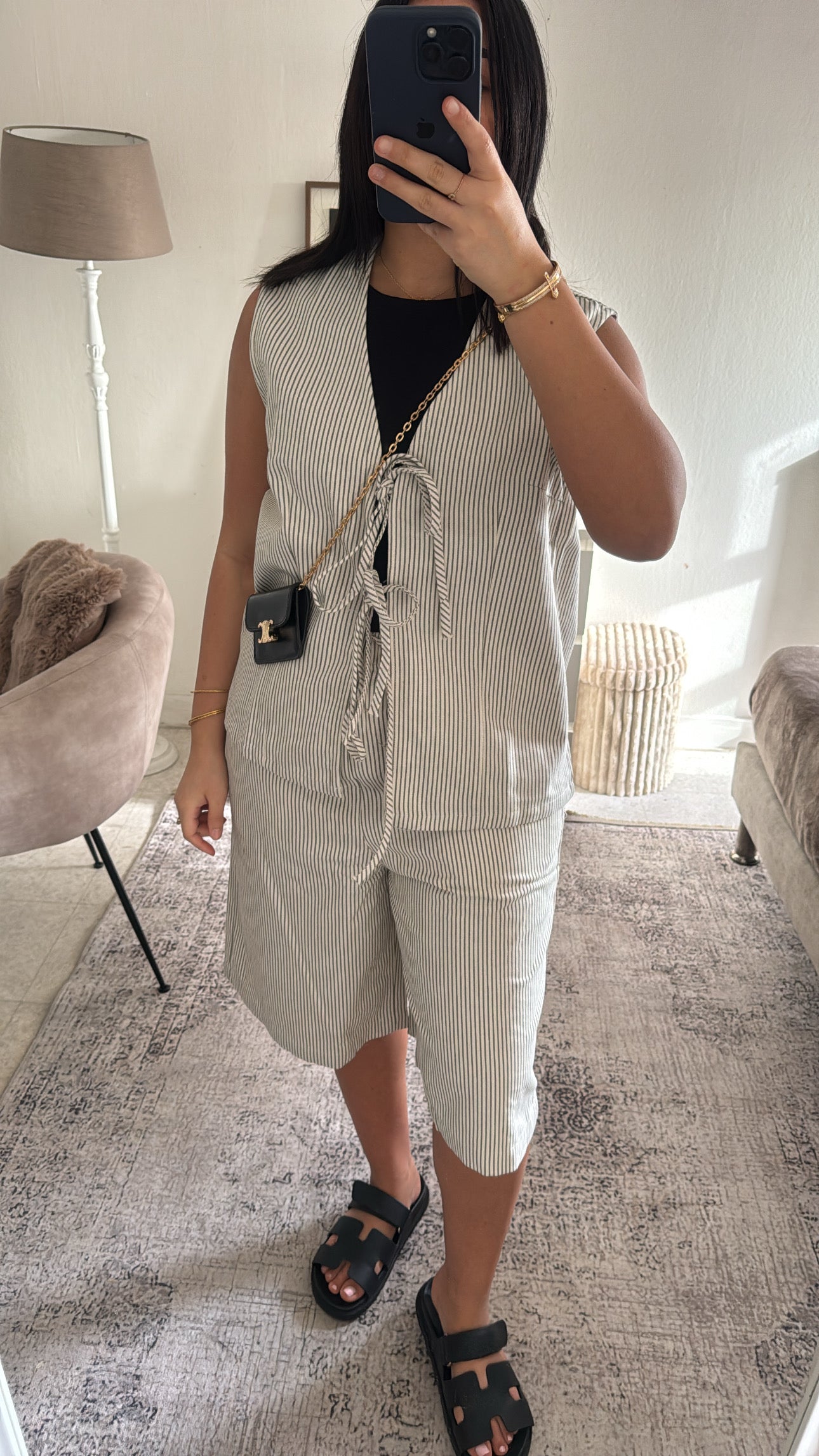 ENSEMBLE BERMUDA RAYÉ KAKI