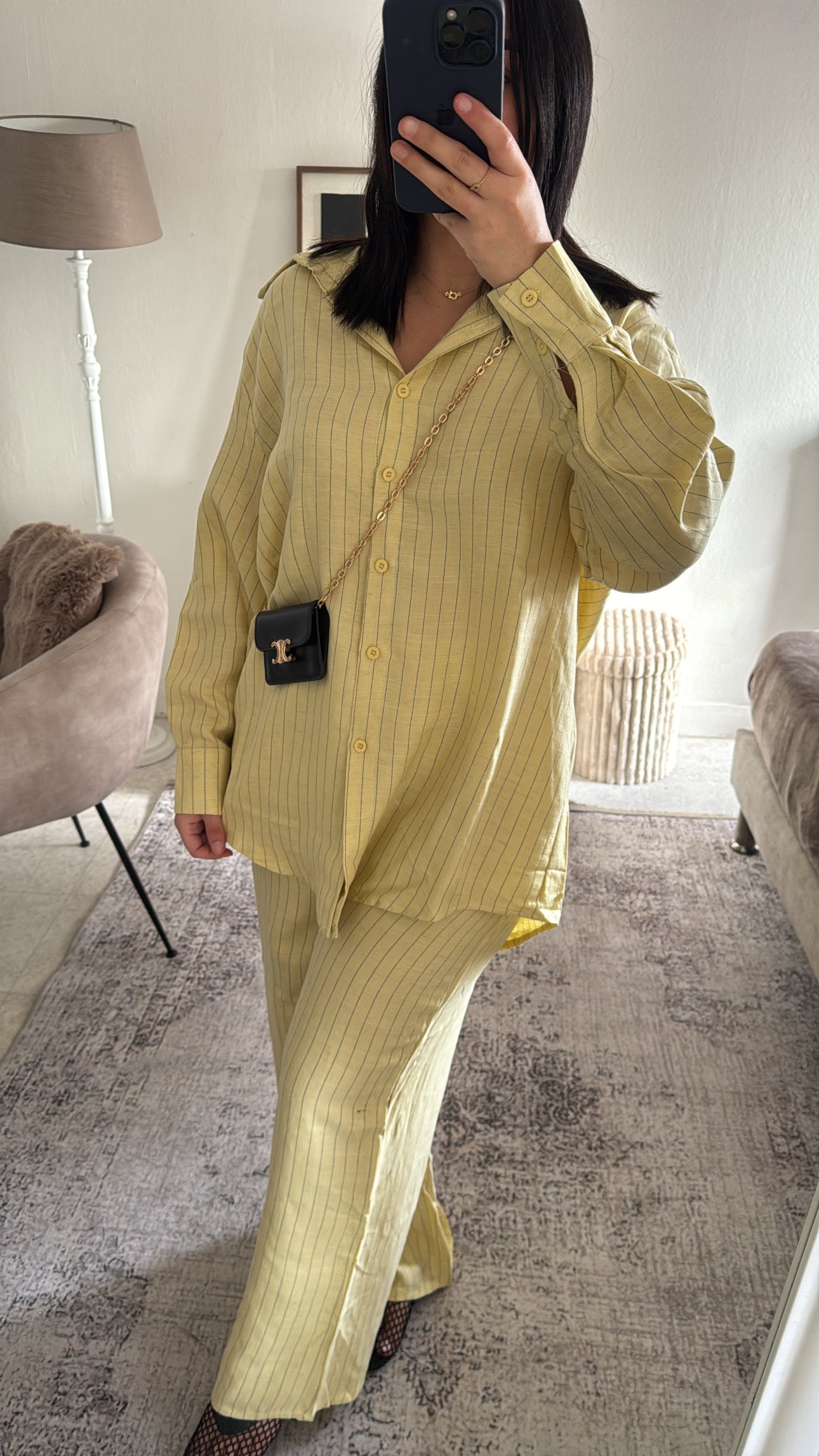 ENSEMBLE RAYÉ EN LIN JAUNE