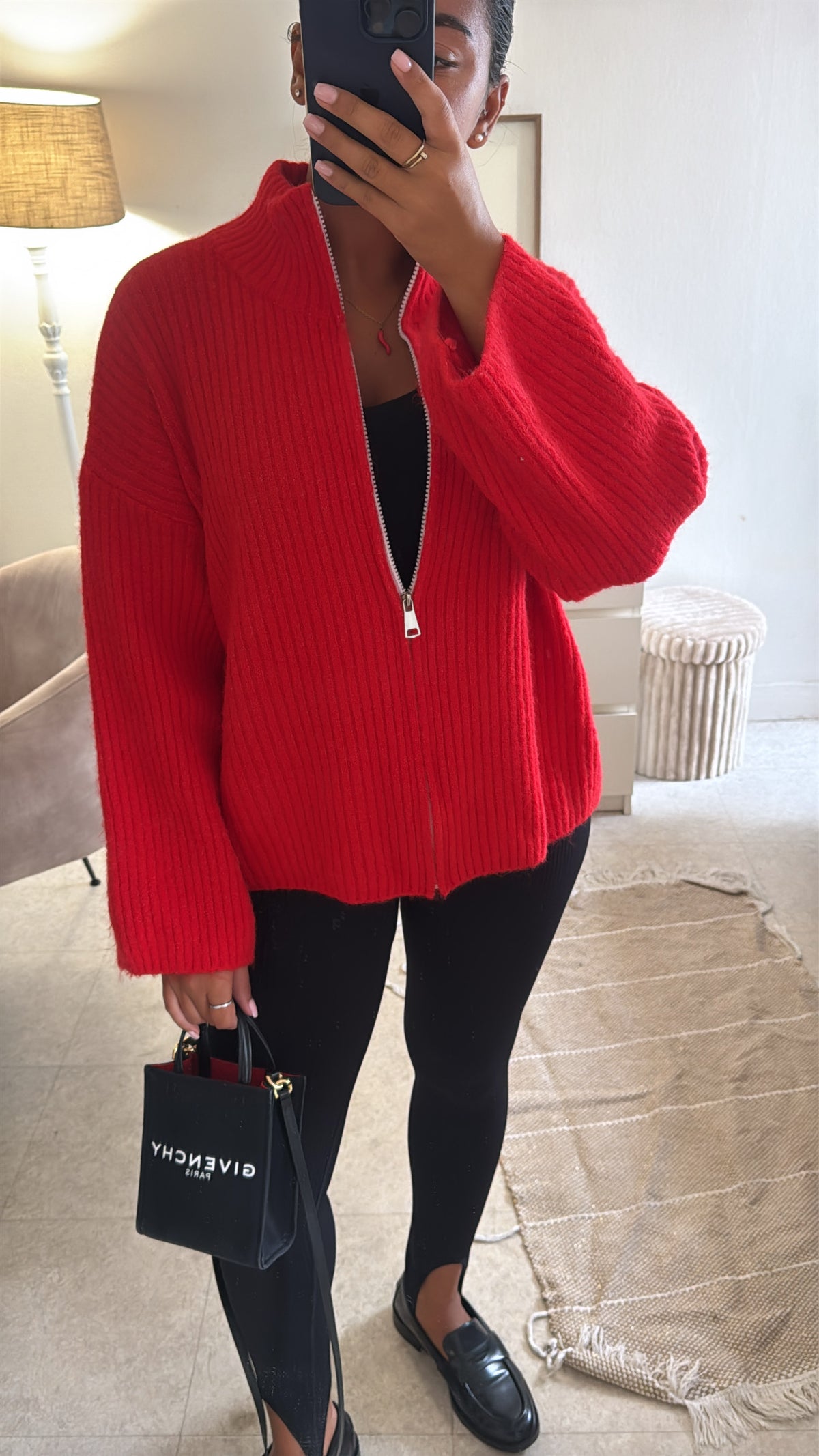 GILET À ZIP EN LAINE ROUGE