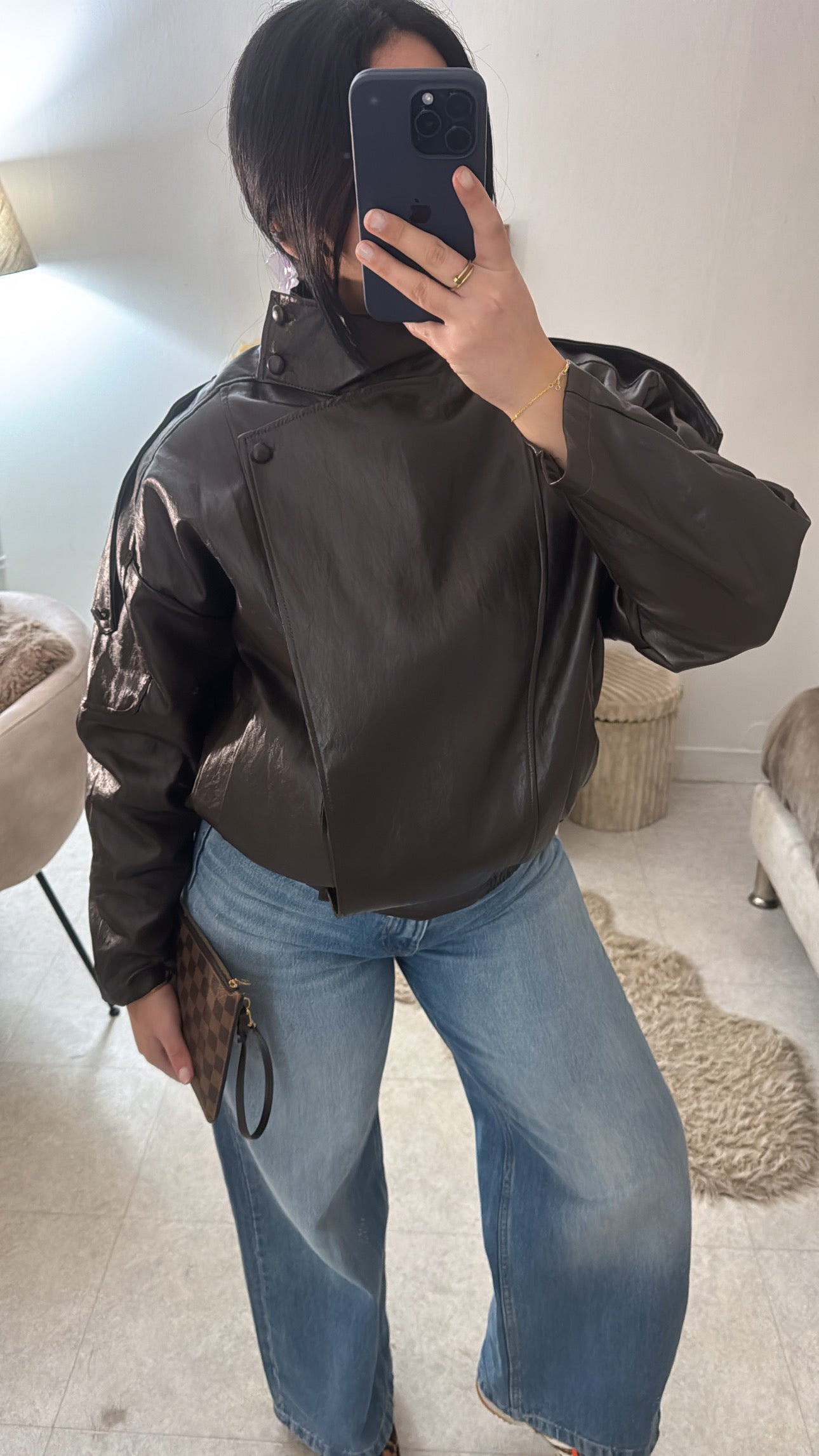 VESTE EN CUIR INSPI ZARA MARRON