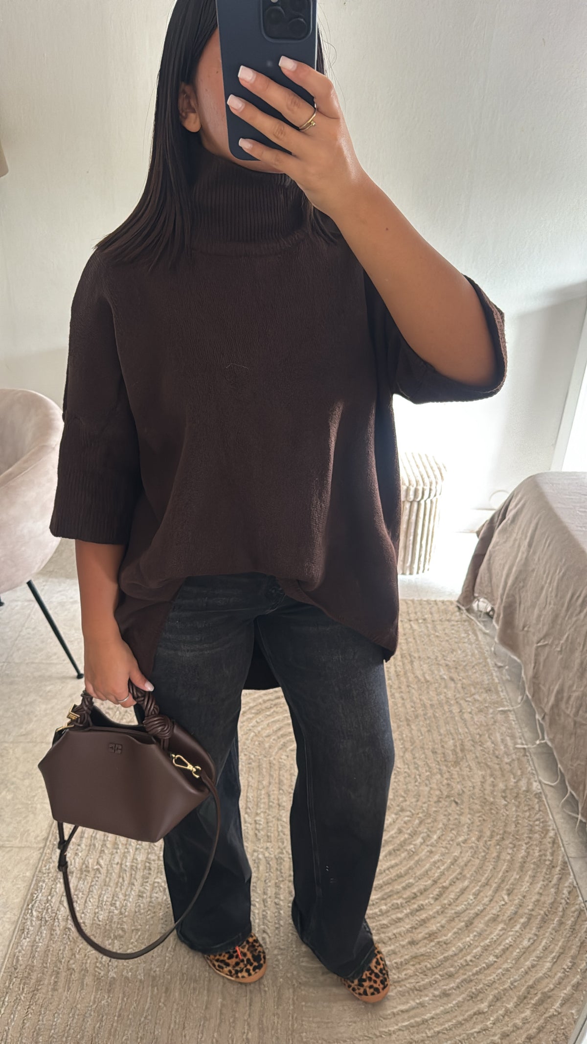 PULL TRICOT ASYMÉTRIQUE MARRON