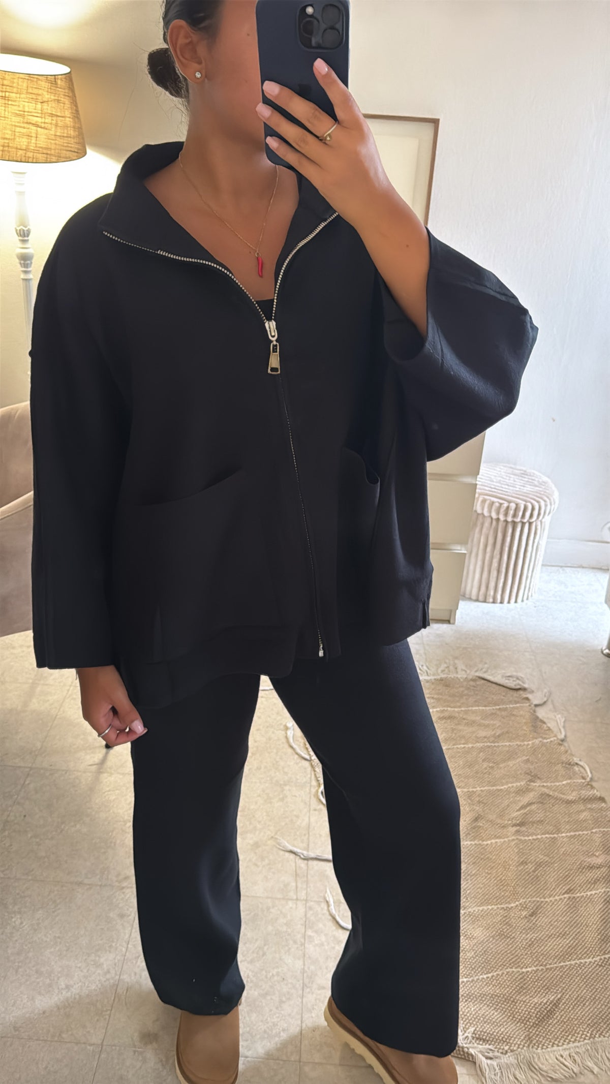 ENSEMBLE GILET À ZIP EN LAINE COSY NOIR