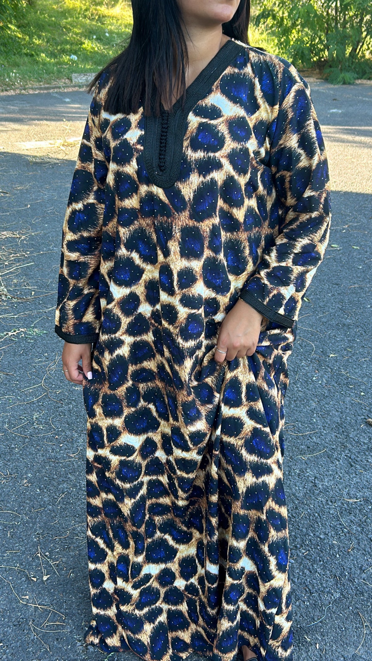 GANDOURA FLUIDE LÉOPARD BLEUE