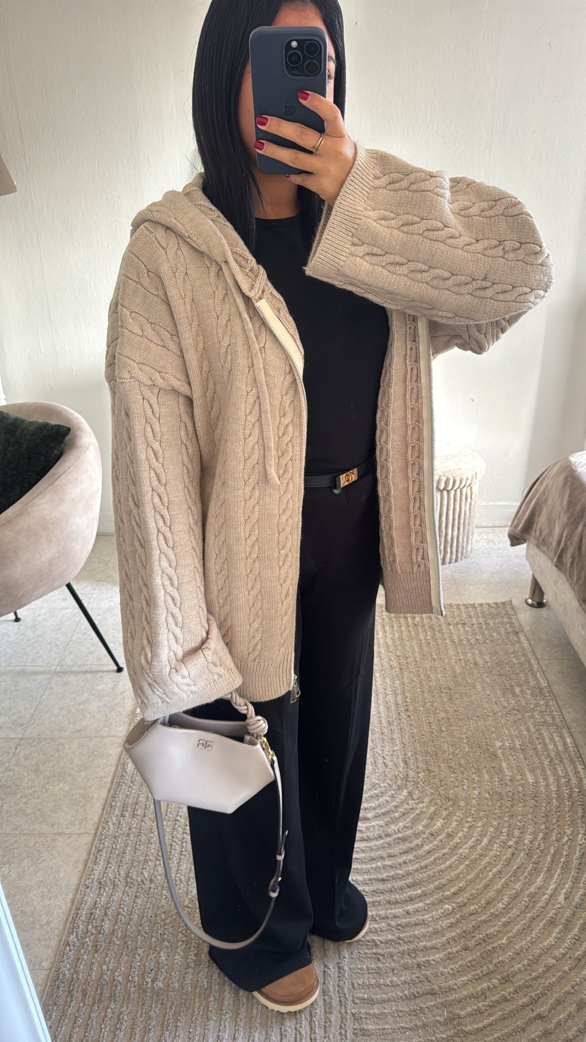GILET TRICOT À CAPUCHE BEIGE