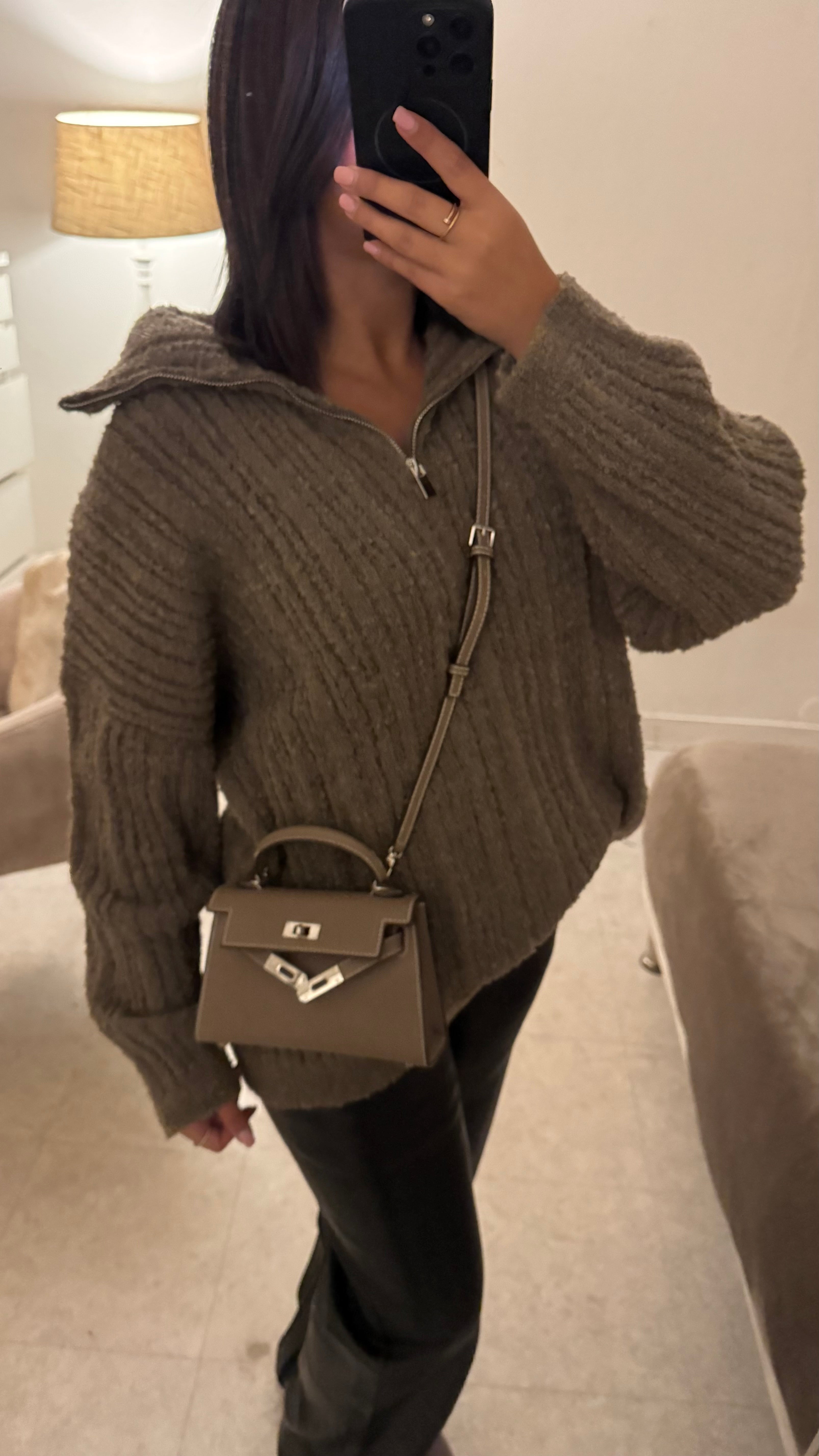 PULL À ZIP TAUPE