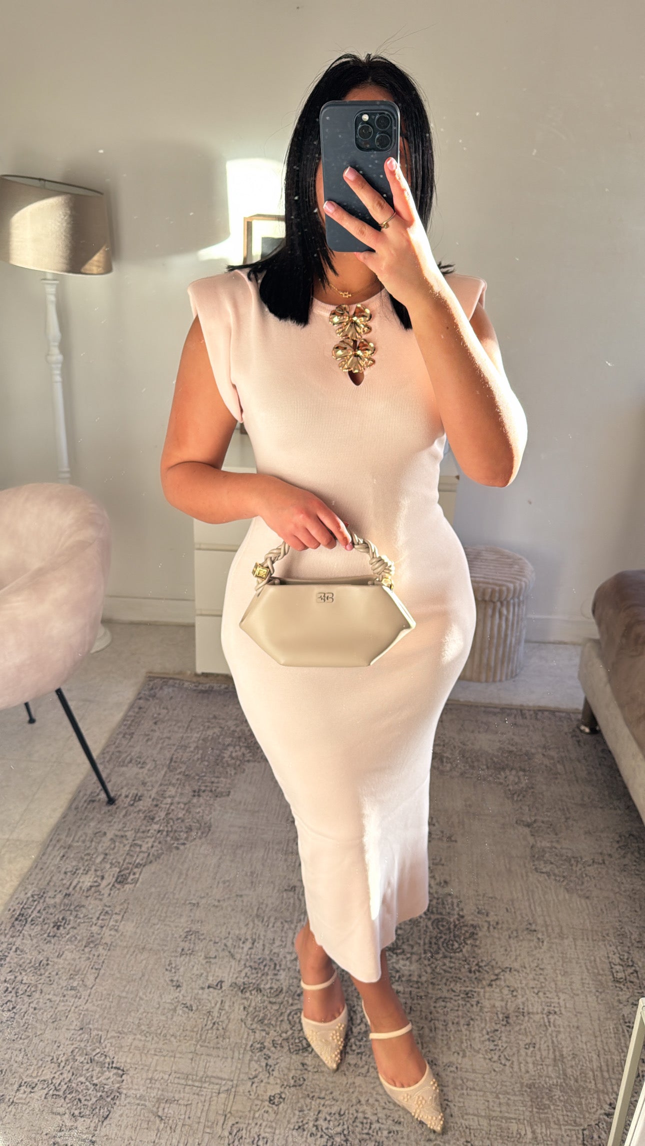 ROBE SANDRA À EPAULETTE ROSE