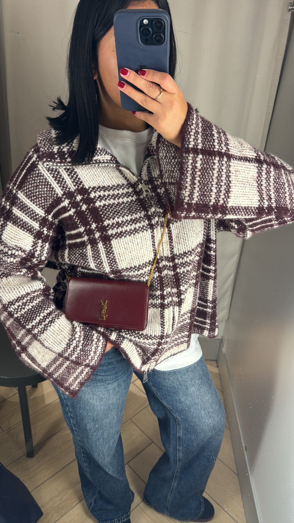 GILET CARREAUX BORDEAUX