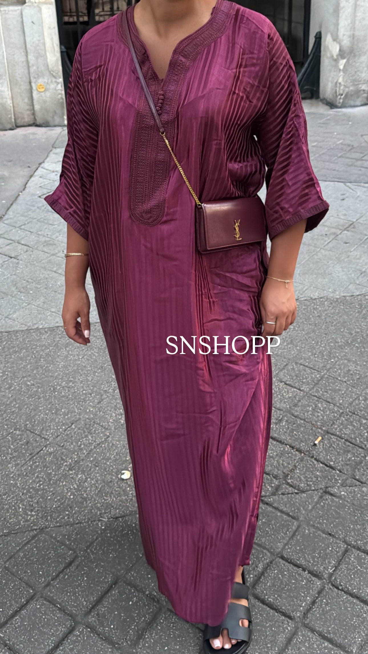 GANDOURA BELDI SATIN BORDEAUX