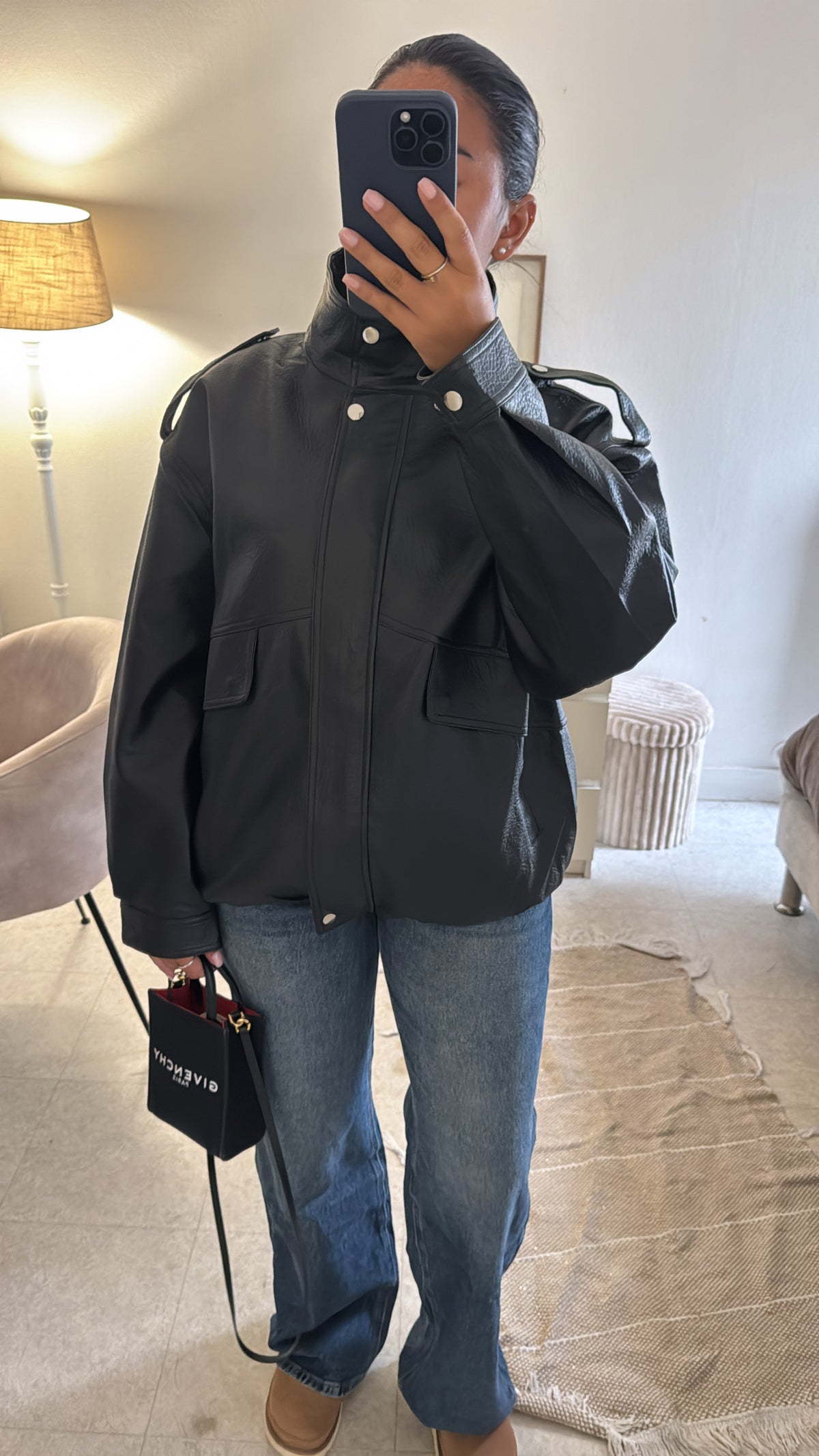 VESTE EN CUIR AVIATEUR OVERSIZE