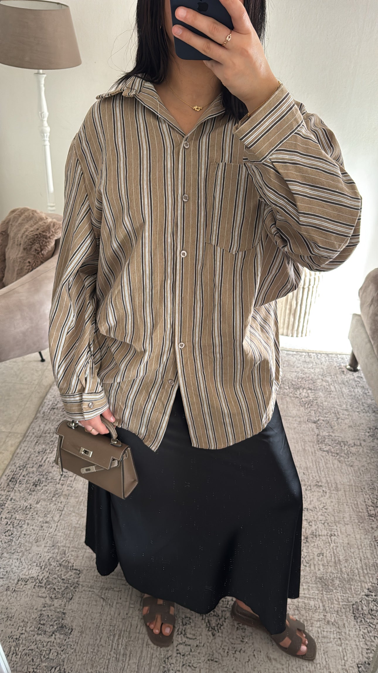 CHEMISE OVERSIZE RAYÉE TAUPE