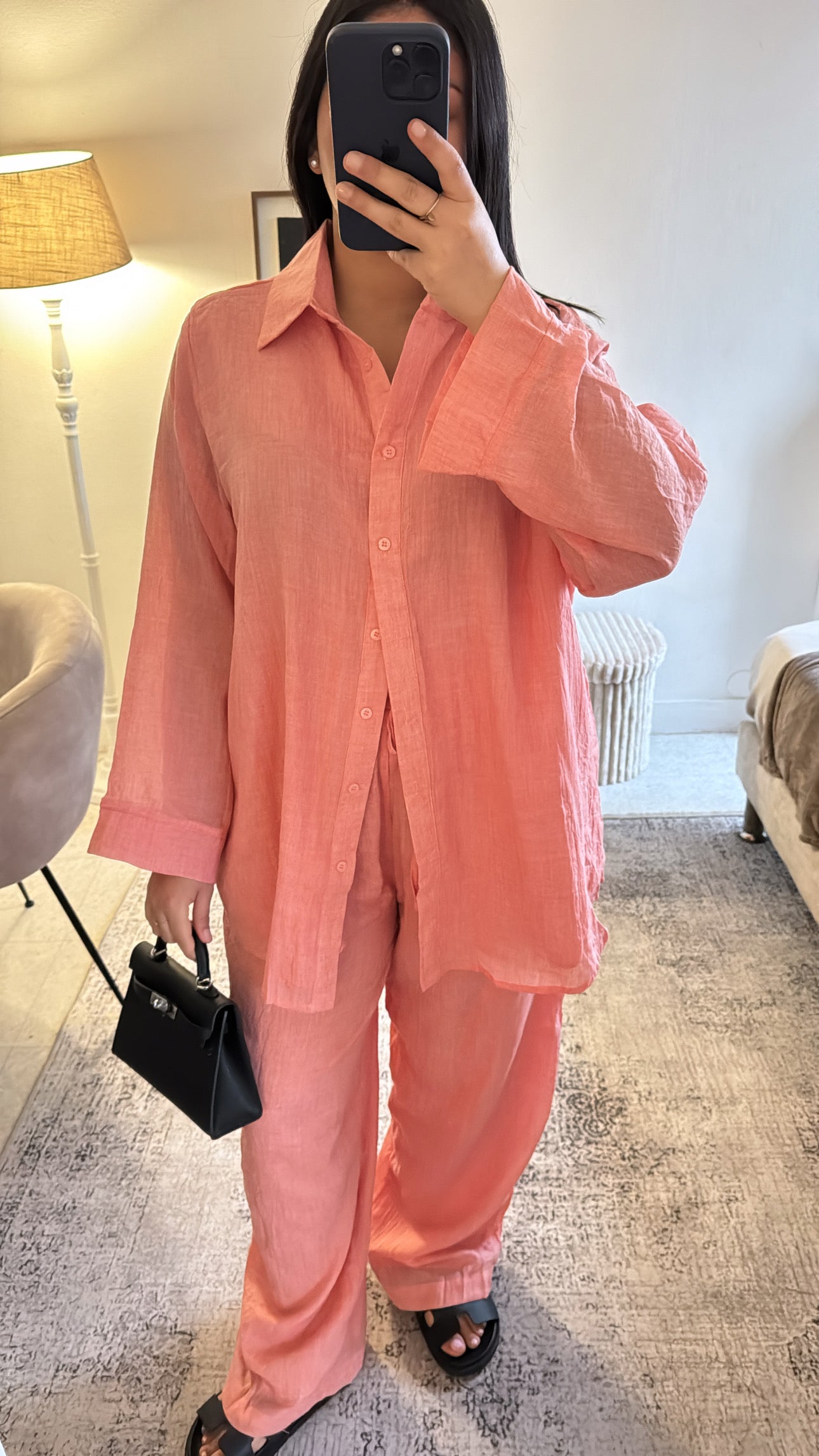 ENSEMBLE CHEMISE COTON SAUMON