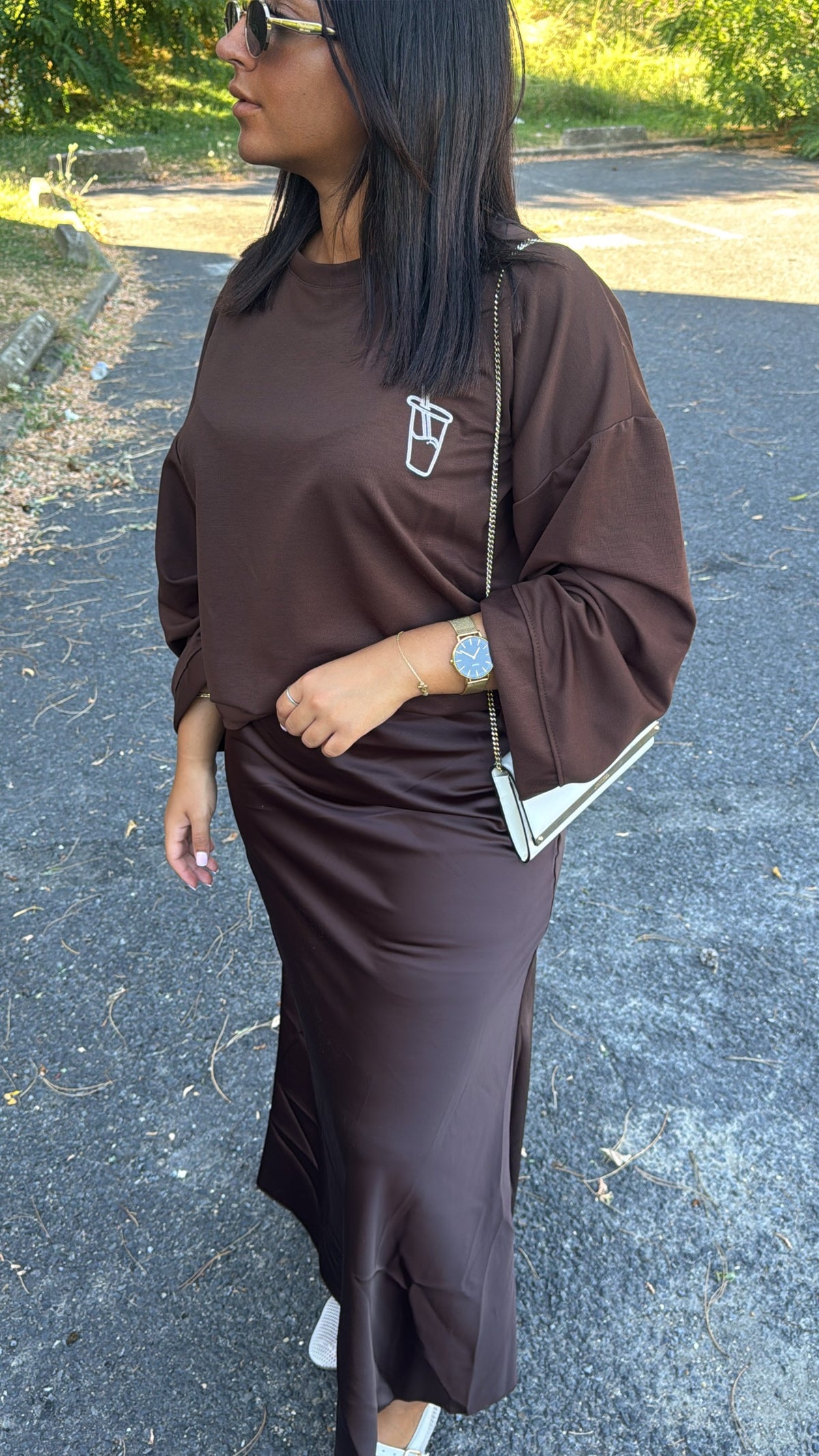 JUPE SATIN MARRON