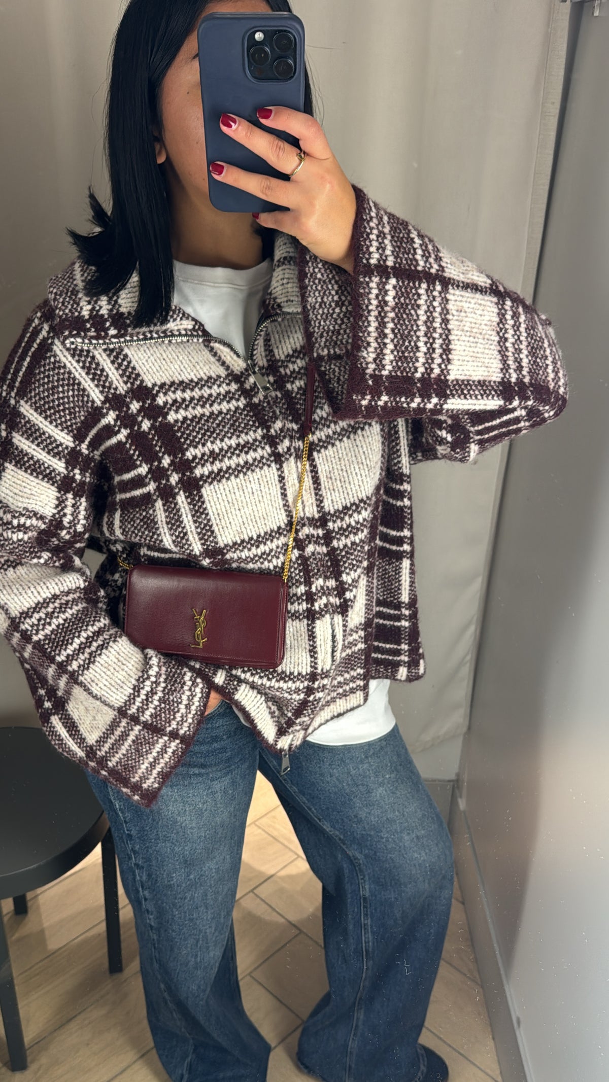 GILET CARREAUX BORDEAUX