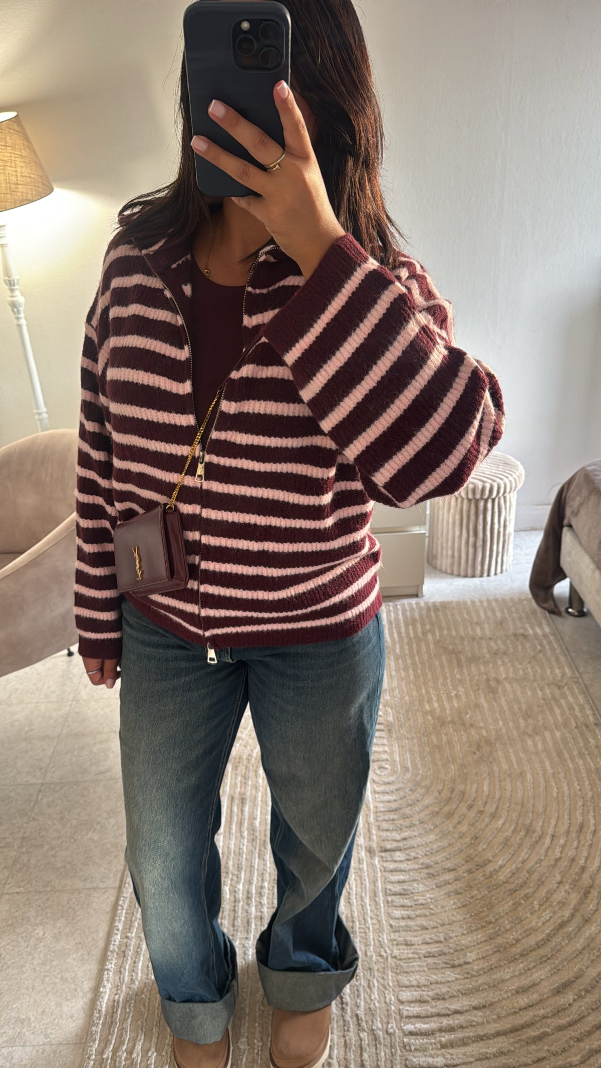 GILET À ZIP RAYÉ BORDEAUX