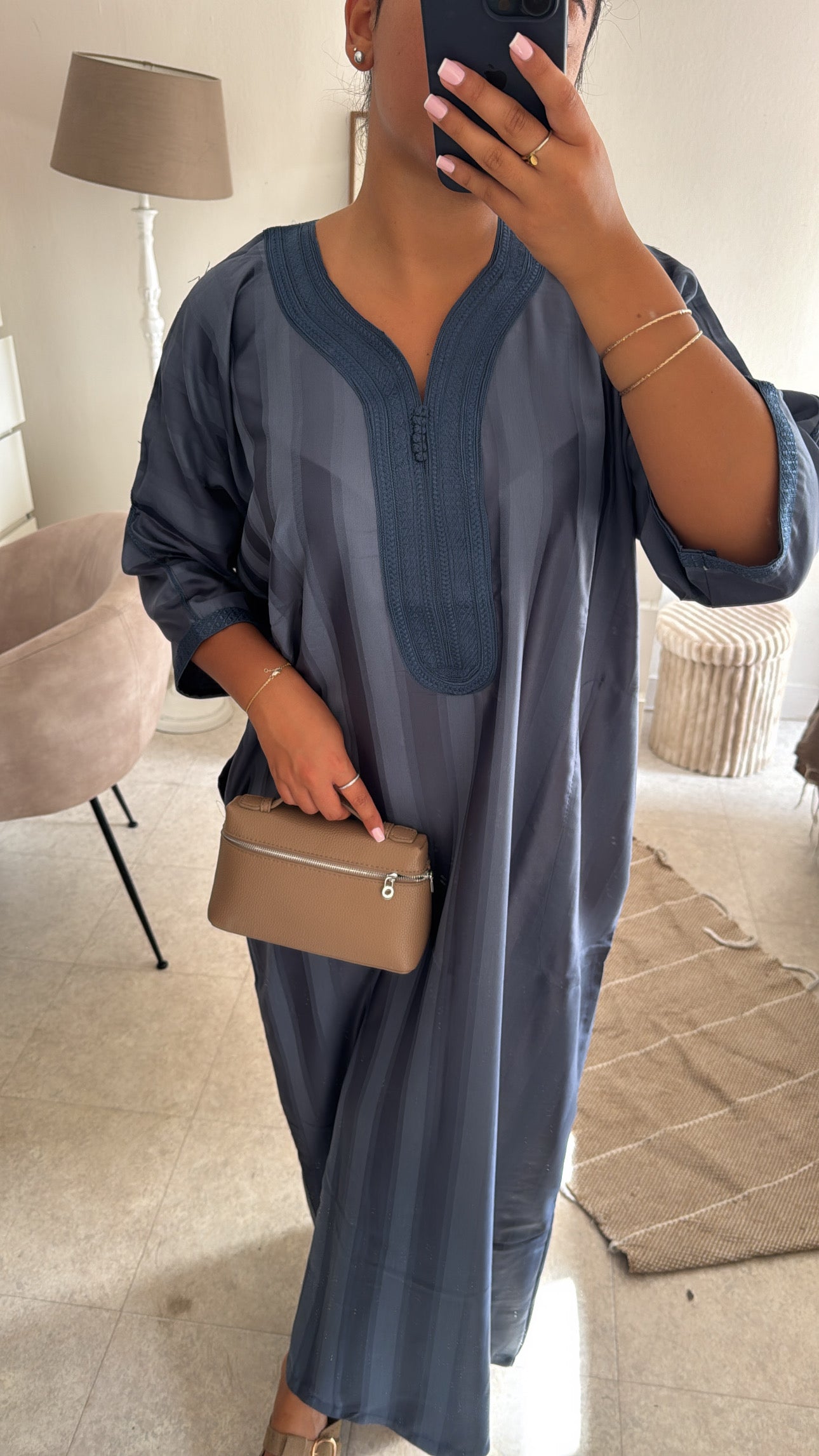 GANDOURA BELDI SATIN BLEU CLAIR