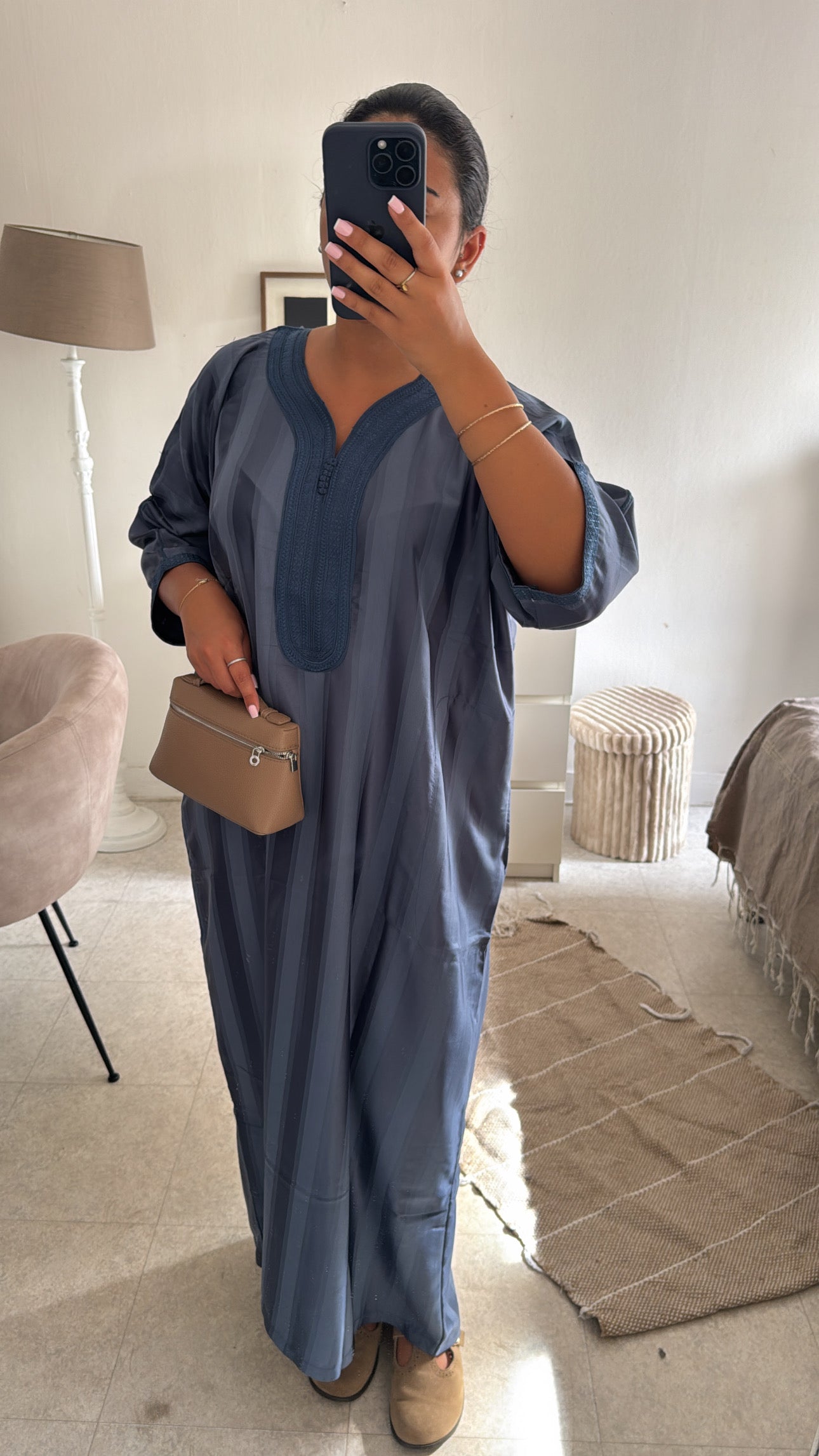 GANDOURA BELDI SATIN BLEU CLAIR
