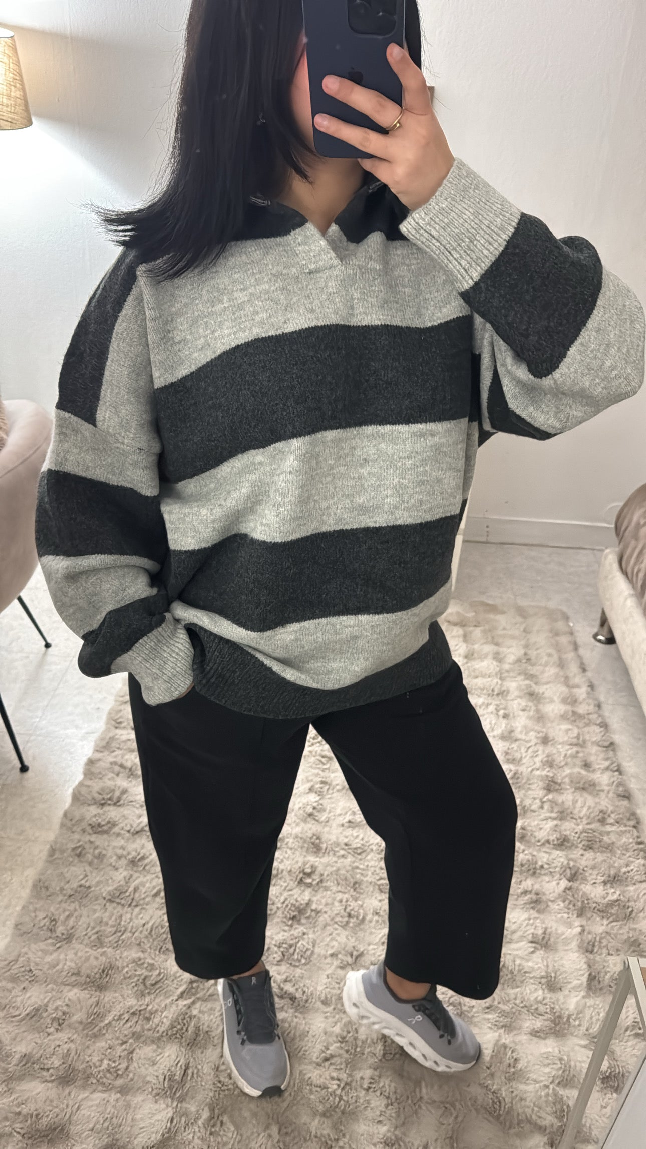 PULL RAYÉ OVERSIZE GRIS