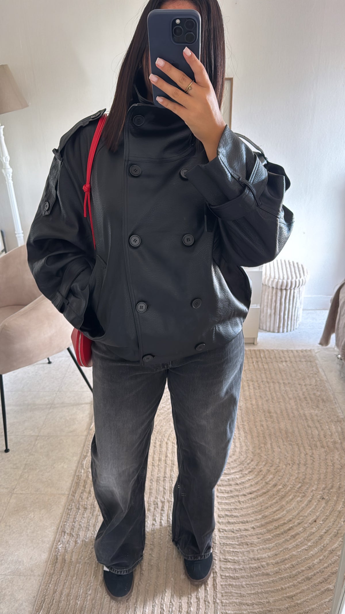 TRENCH EN CUIR COL MONTANT