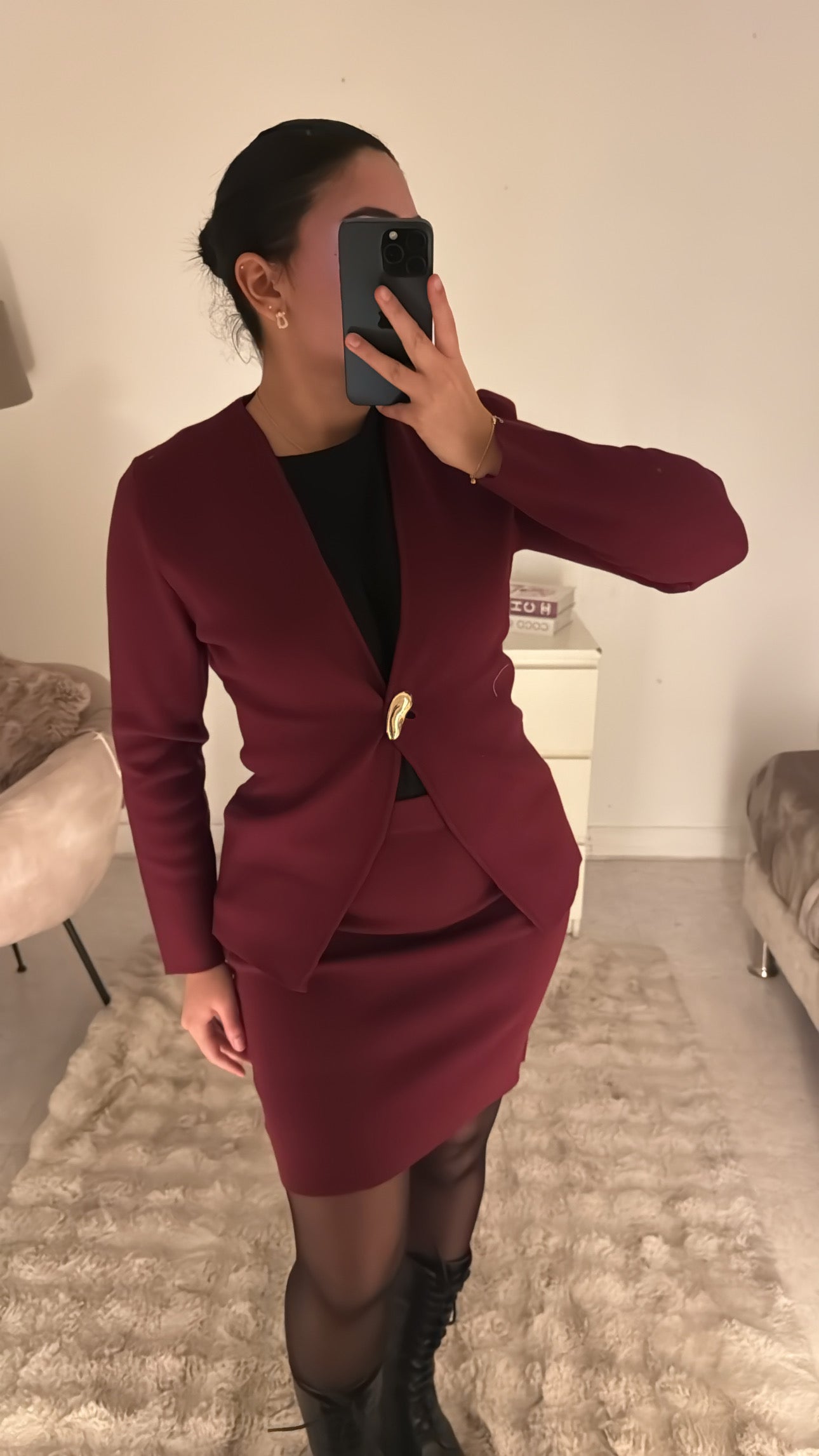 ENSEMBLE JUPE STRUCTURÉ BORDEAUX