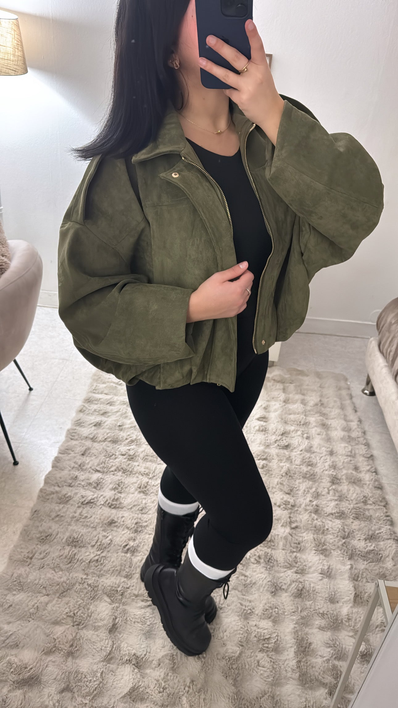 VESTE EN DAIM INSPI ZARA KAKI