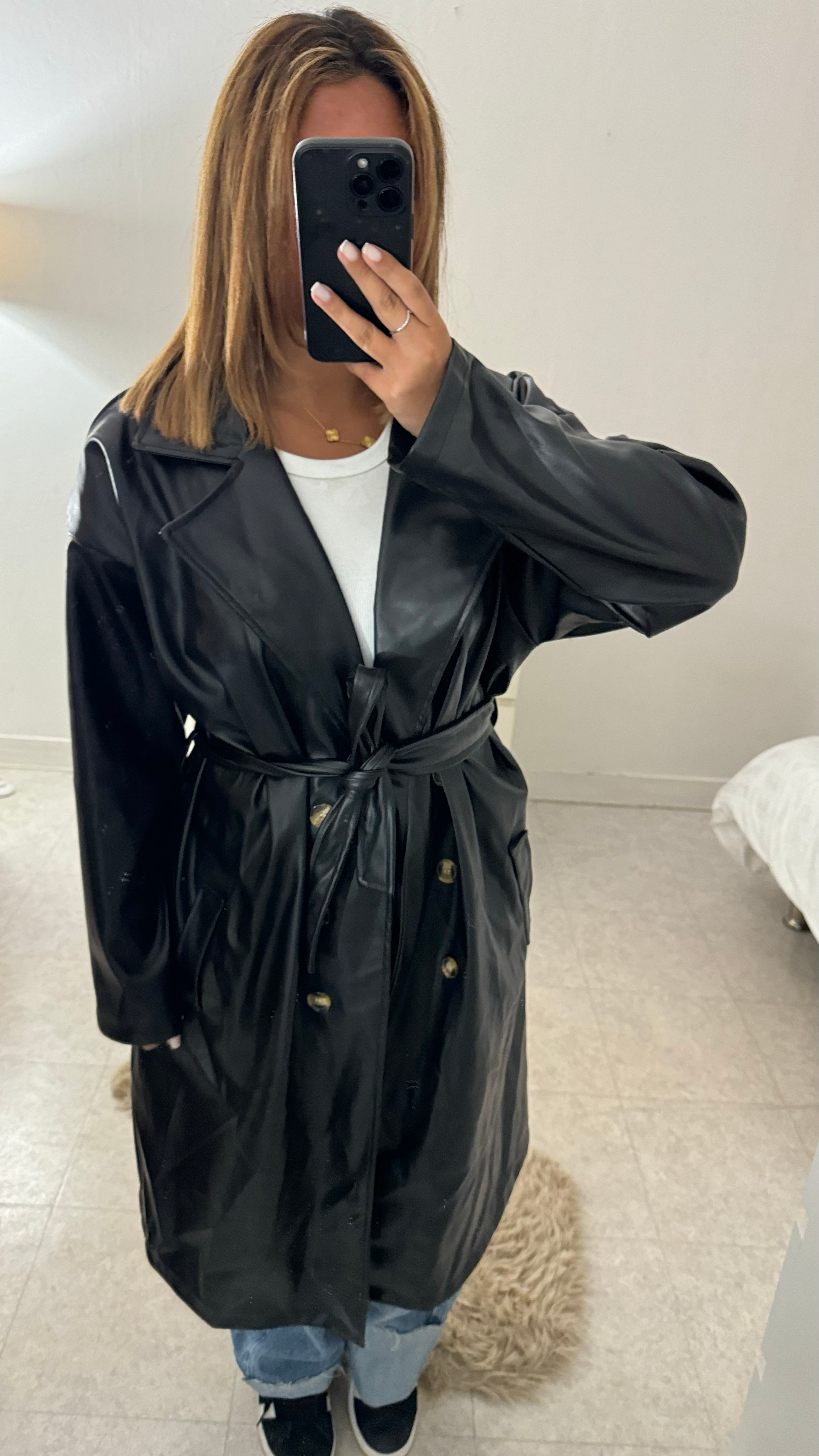 TRENCH SEMI CUIR 44/52 NOIR