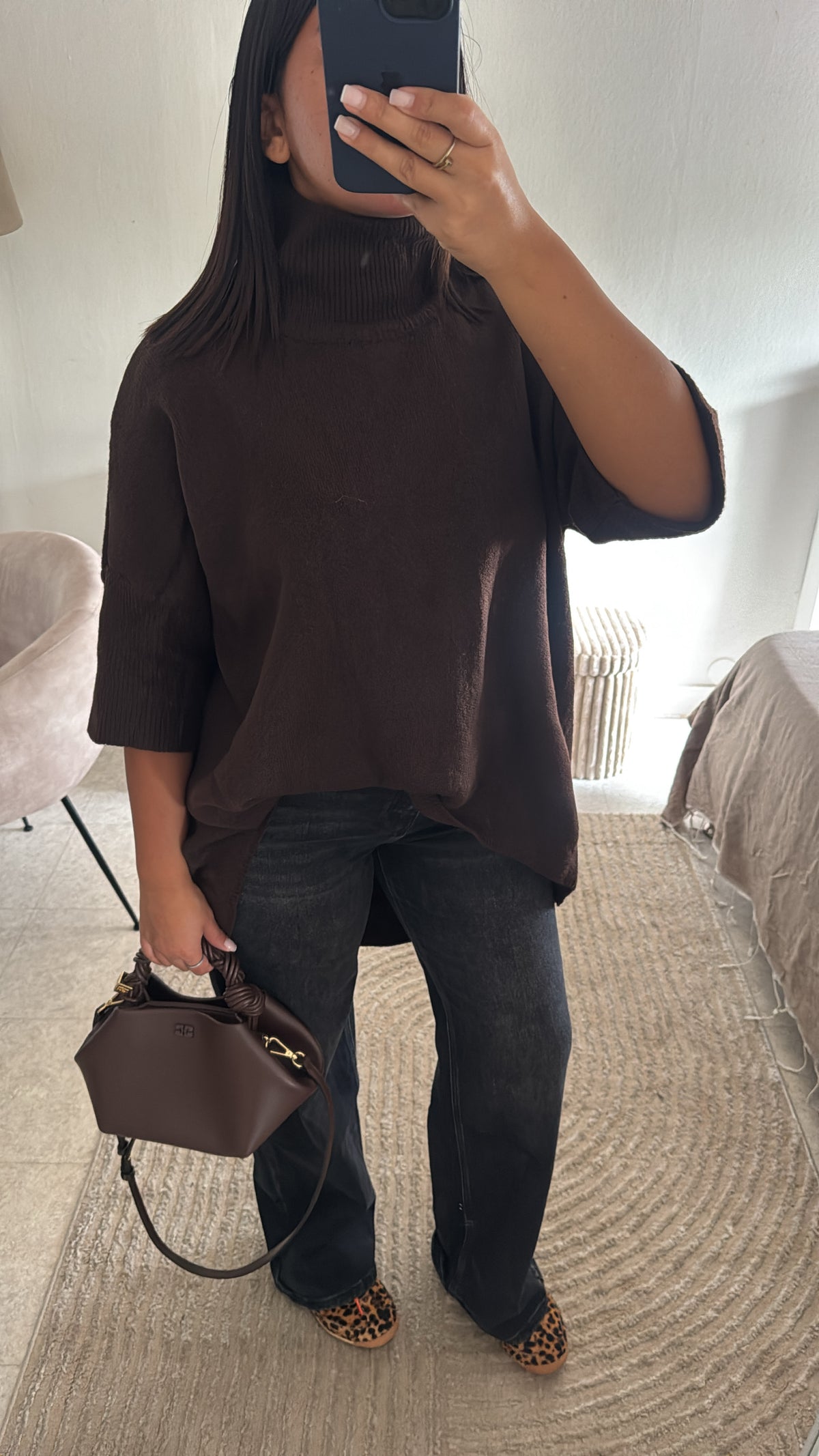 PULL TRICOT ASYMÉTRIQUE MARRON