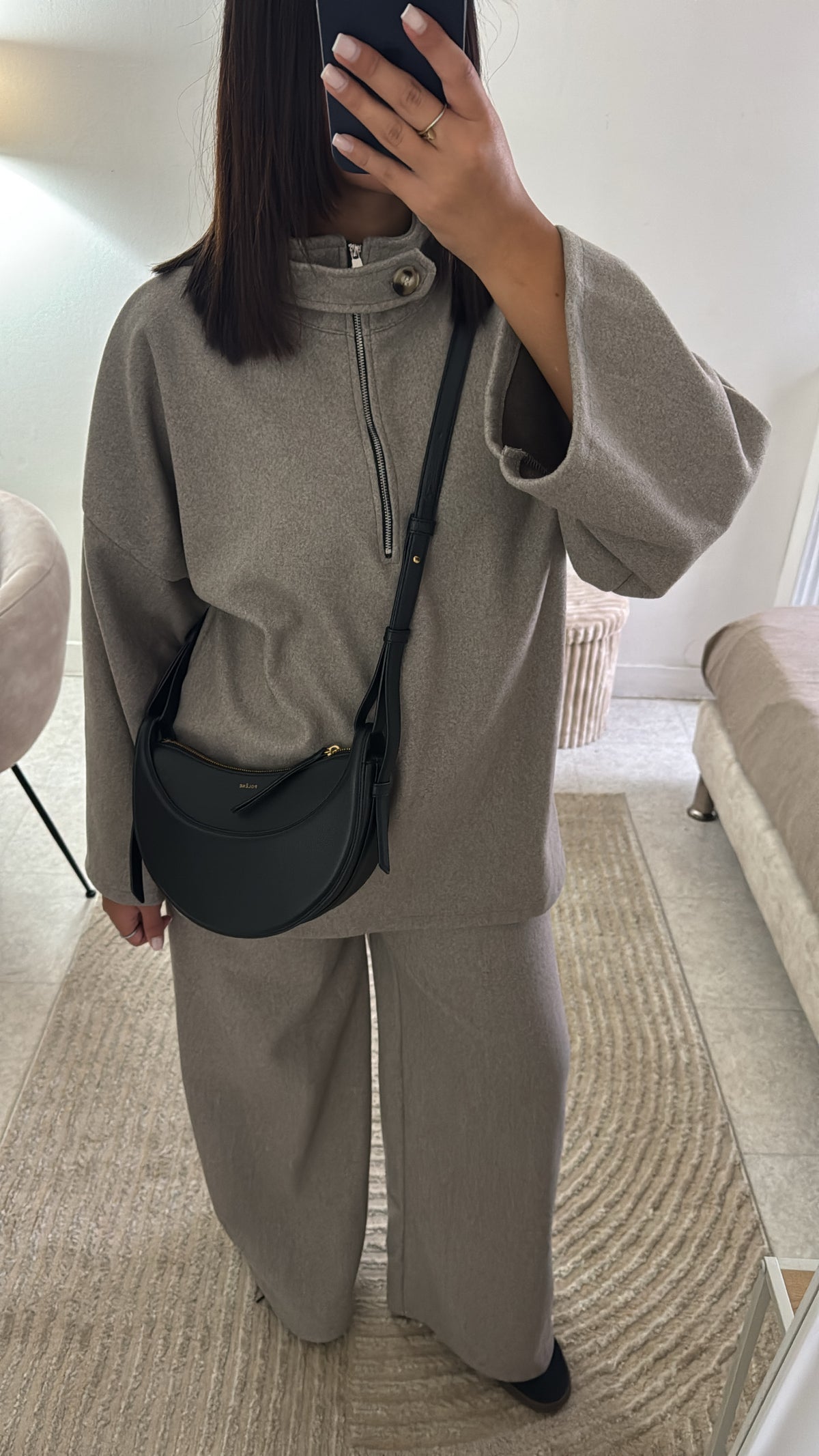 ENSEMBLE À ZIP BOUTON TAUPE