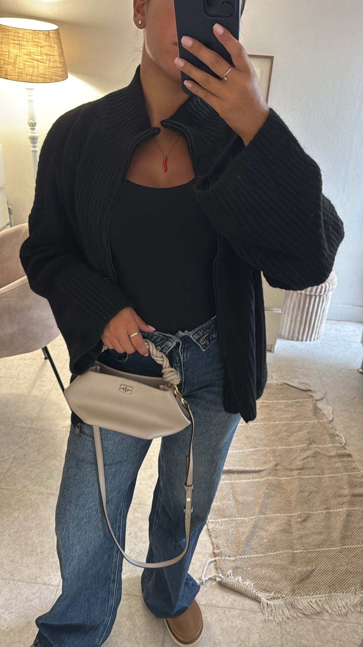 GILET À ZIP EN LAINE NOIR