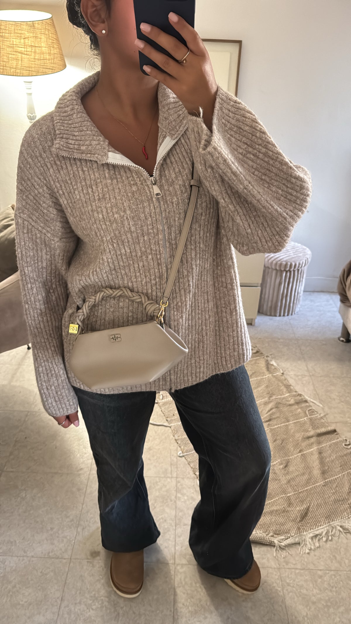 GILET À ZIP EN LAINE BEIGE