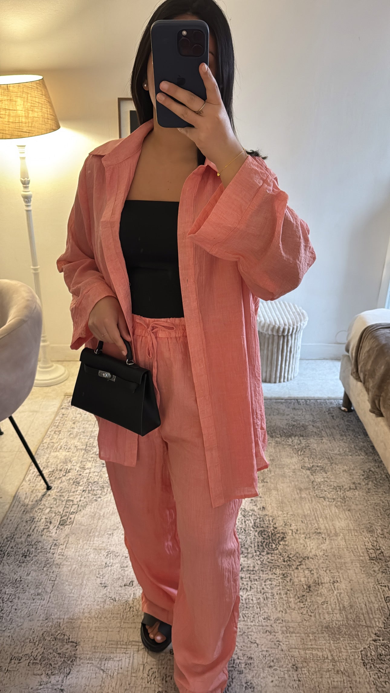 ENSEMBLE CHEMISE COTON SAUMON