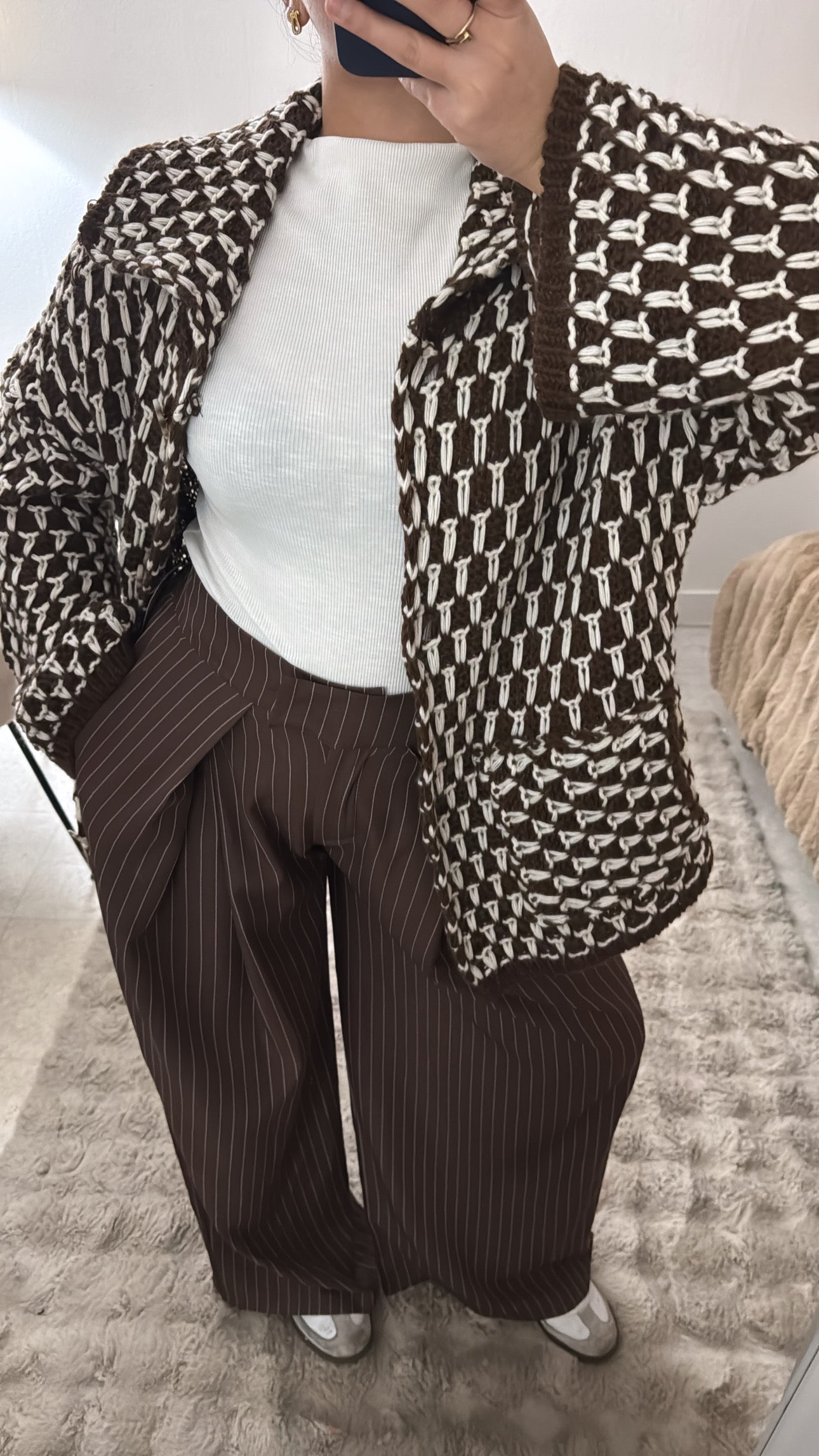 PANTALON OVERSIZE RAYÉ MARRON