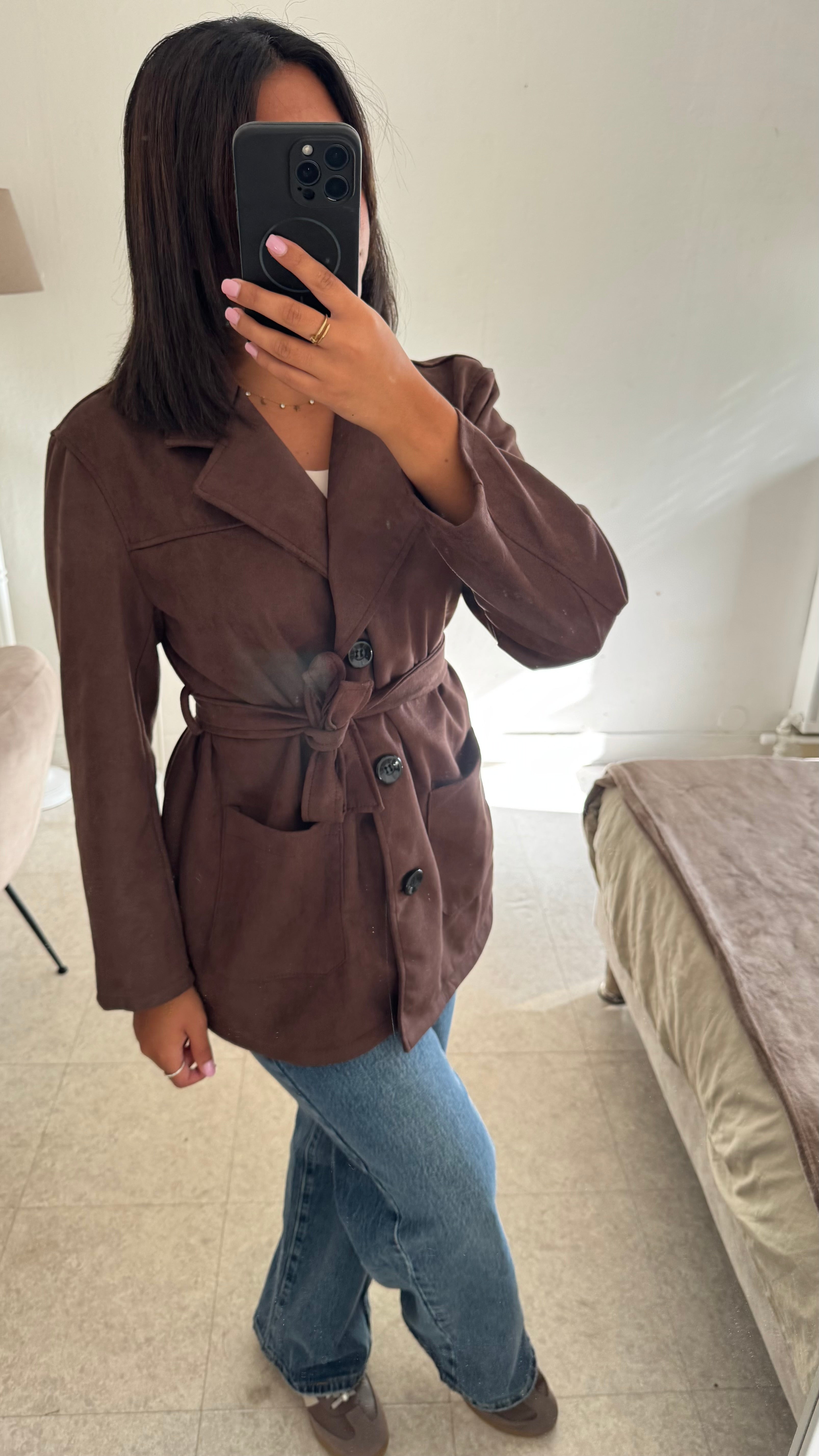 TRENCH EN DAIM MARRON