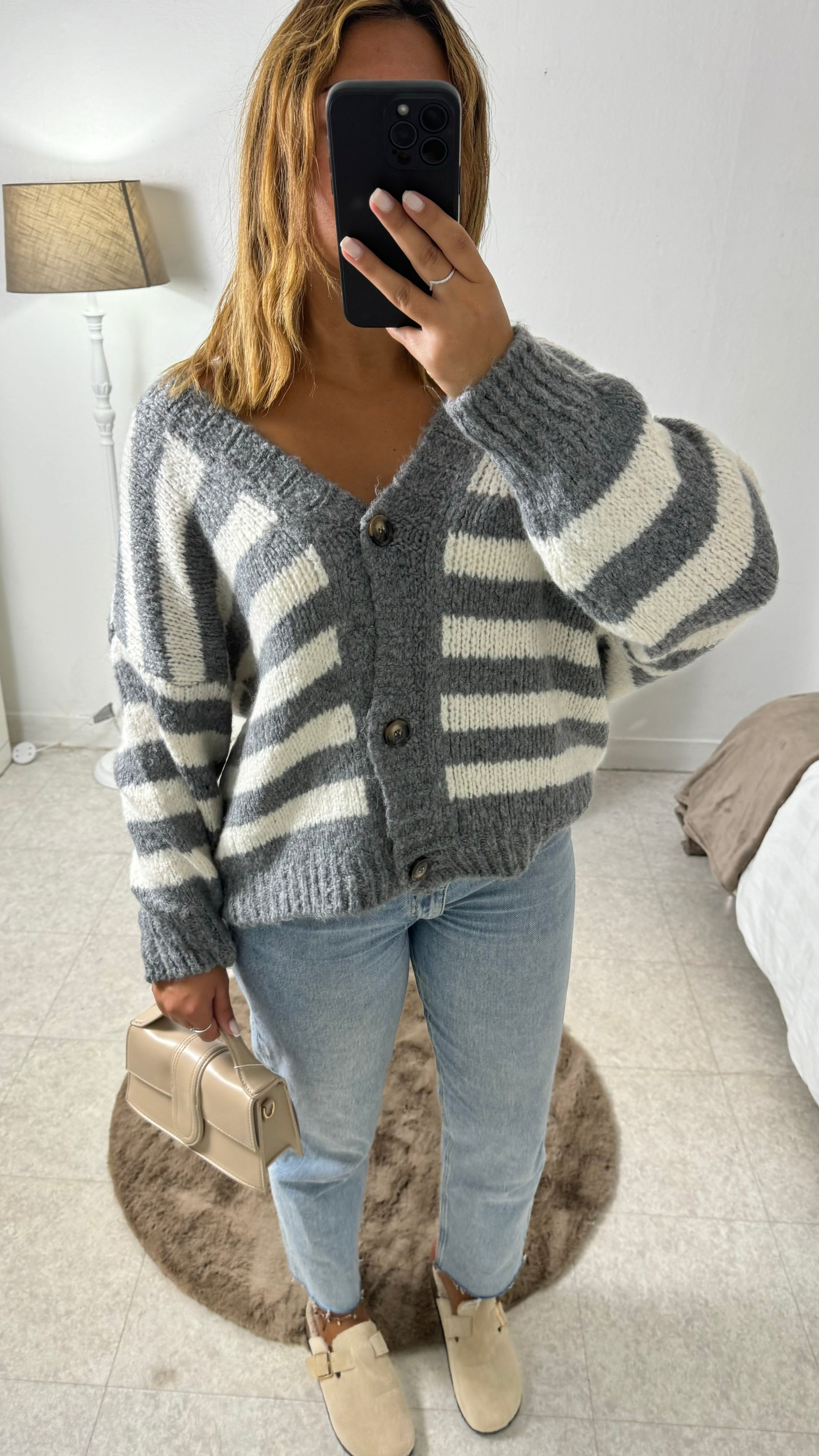 CARDIGAN RAYÉ GRIS