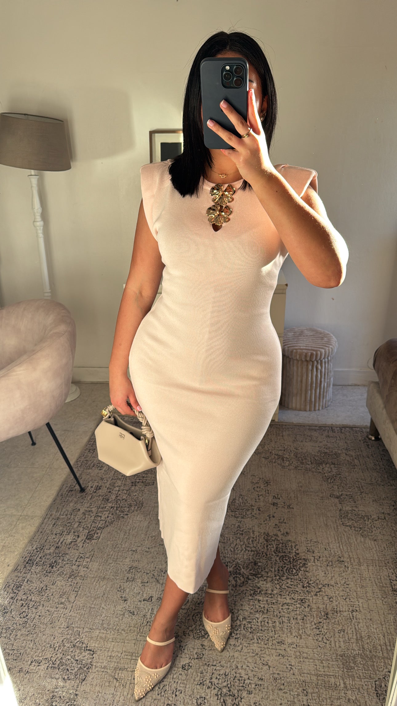 ROBE SANDRA À EPAULETTE ROSE
