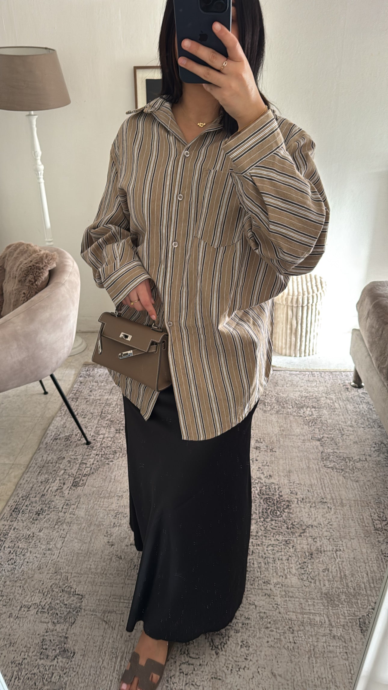 CHEMISE OVERSIZE RAYÉE TAUPE