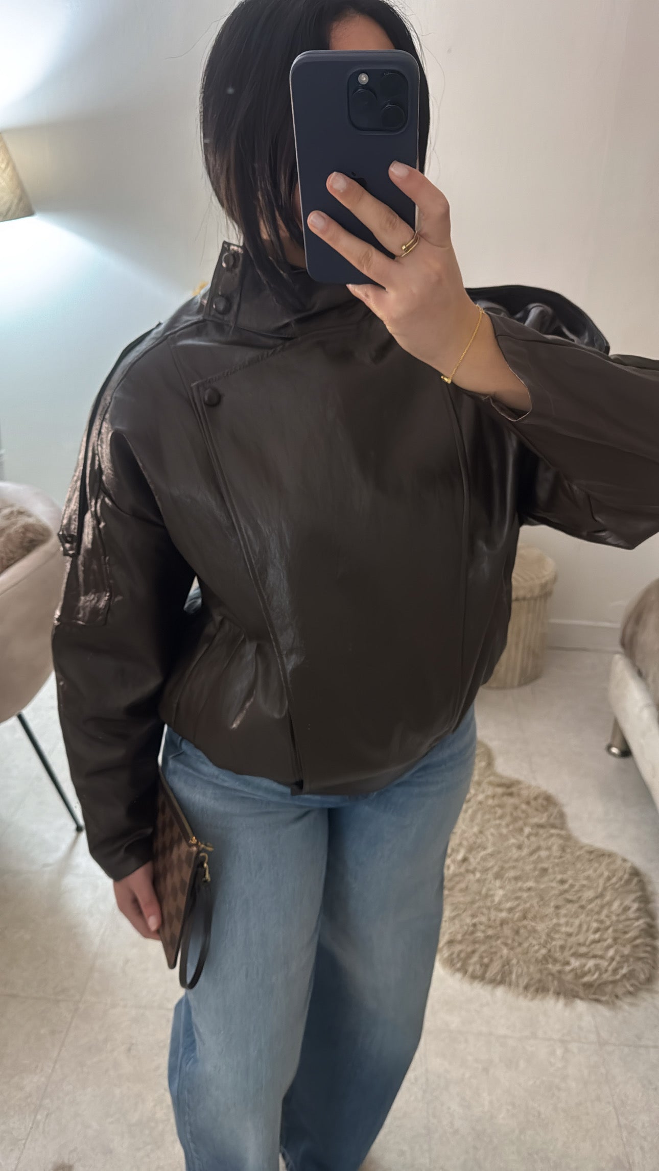 VESTE EN CUIR INSPI ZARA MARRON