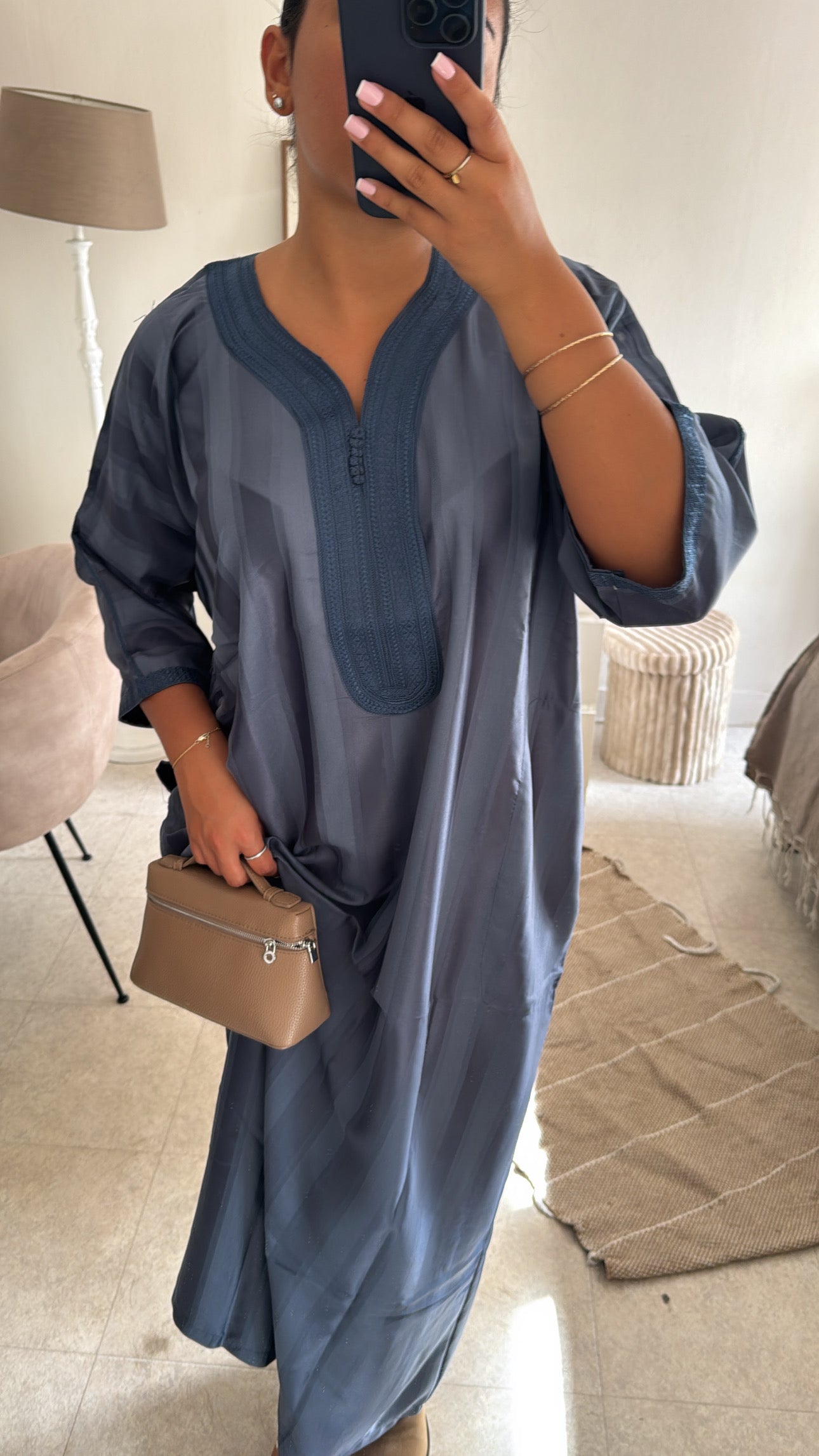GANDOURA BELDI SATIN BLEU CLAIR