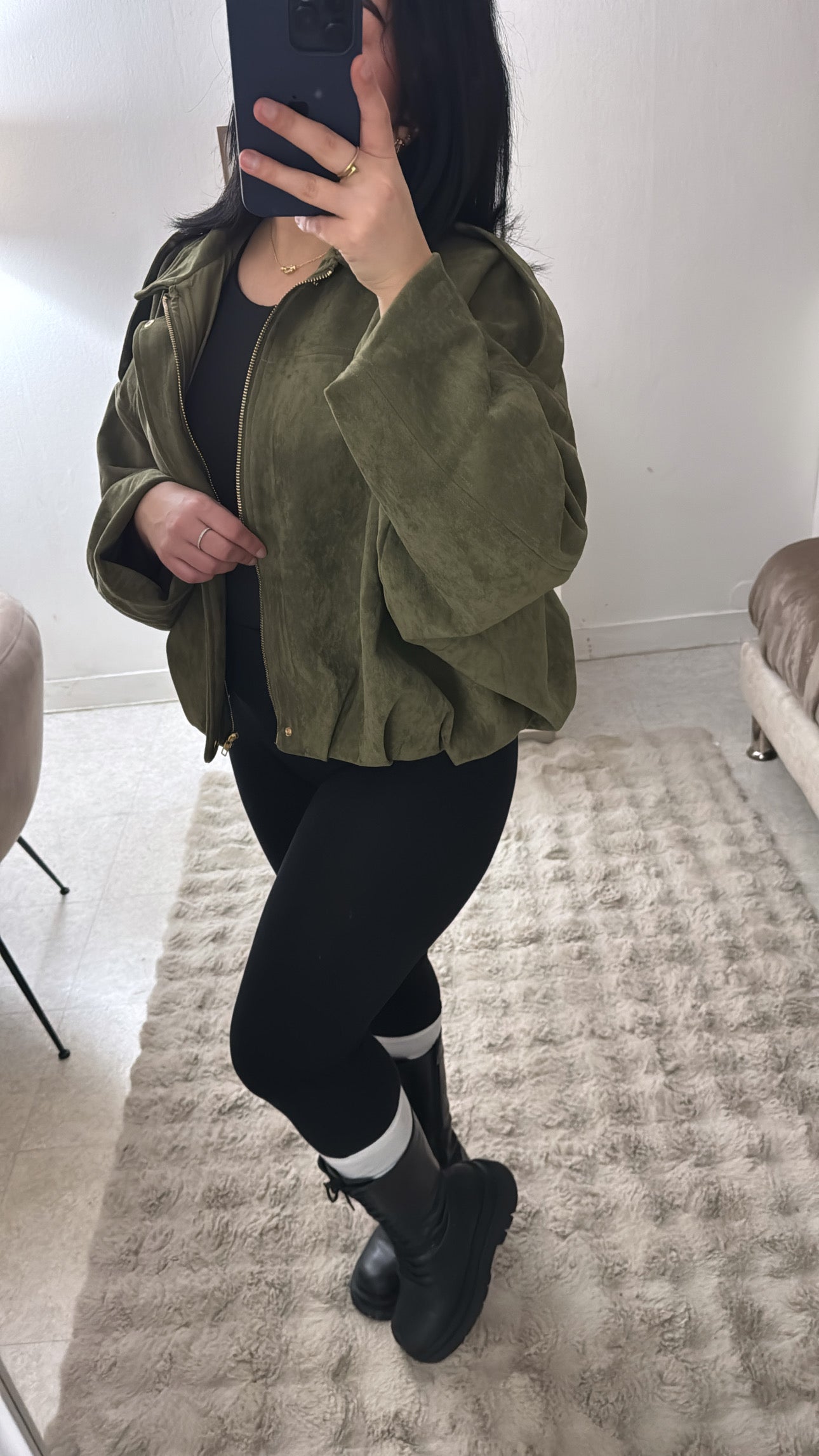 VESTE EN DAIM INSPI ZARA KAKI