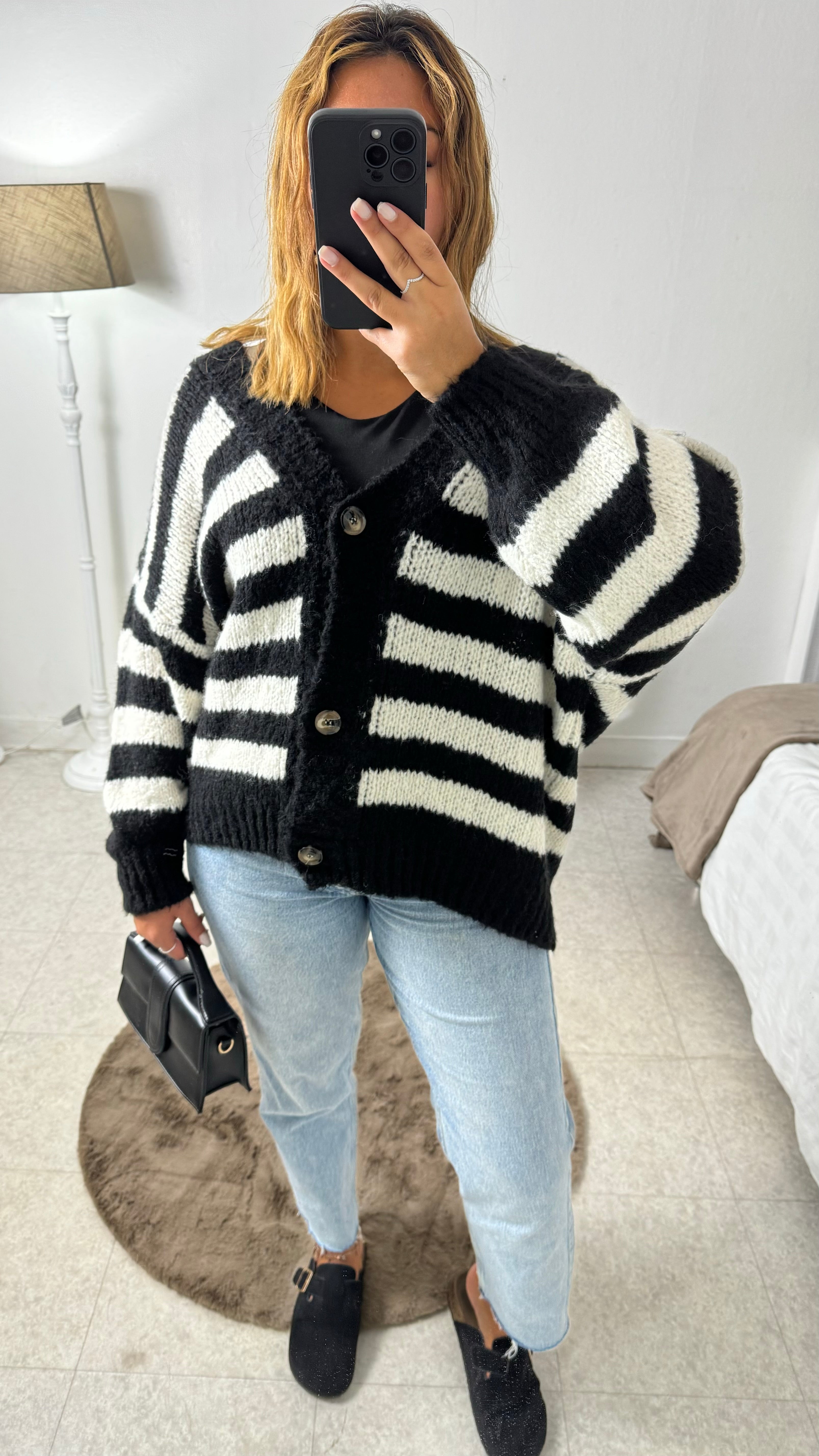 CARDIGAN RAYÉ NOIR