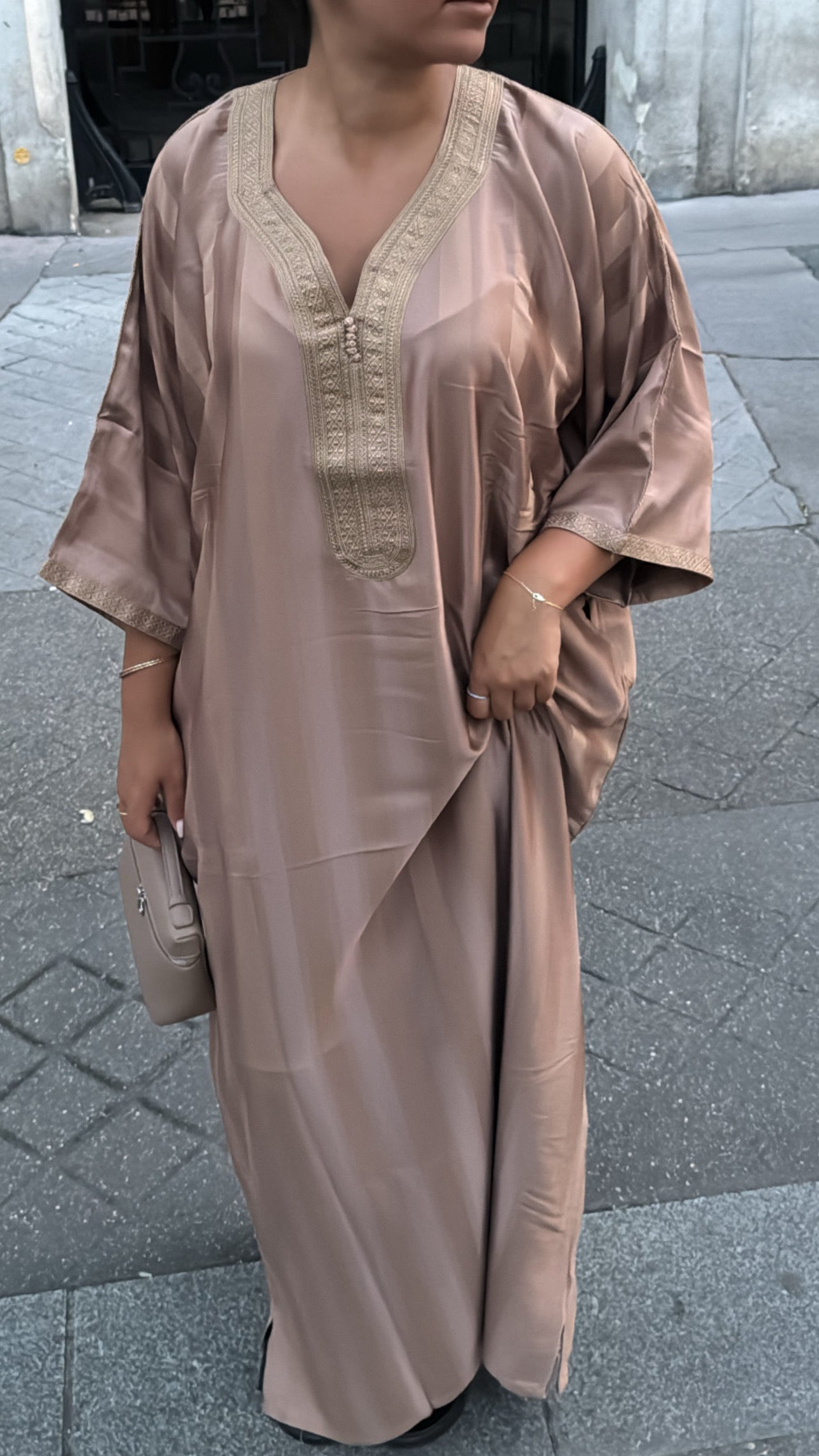 GANDOURA BELDI SATIN CHAMPAGNE