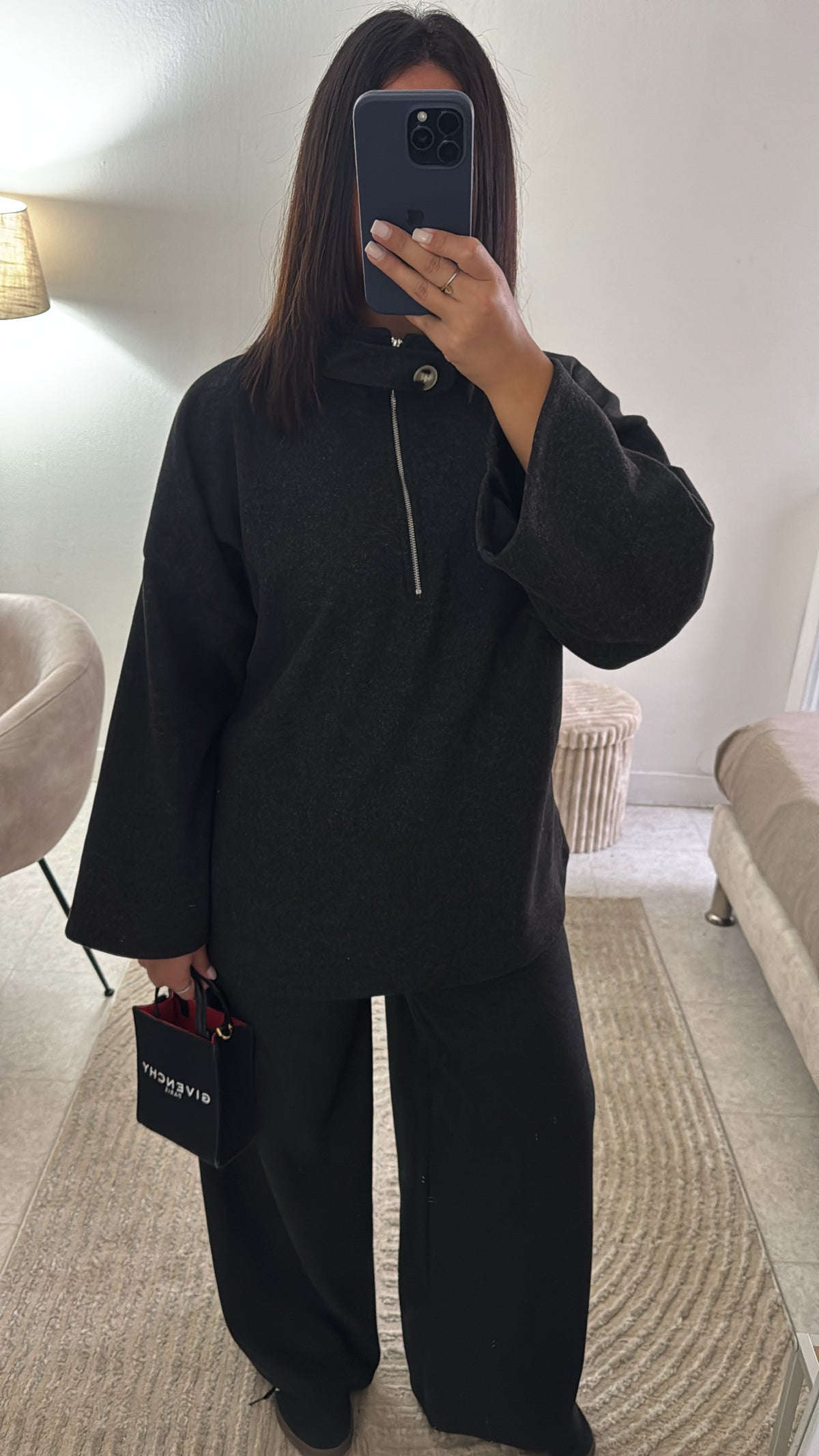 ENSEMBLE À ZIP BOUTON NOIR CHINÉ