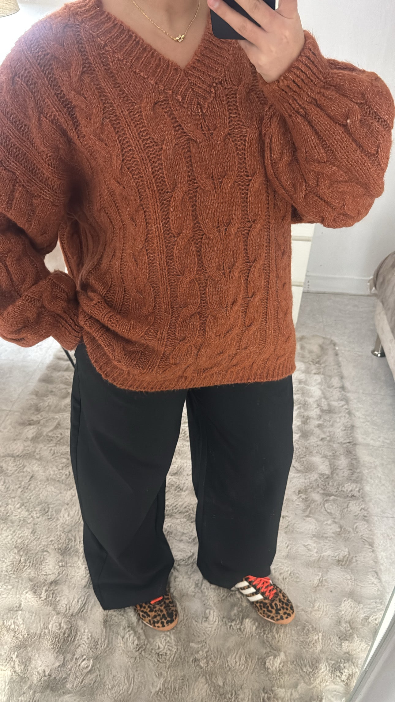 PULL GROSSE MAILLE COL V BRICK