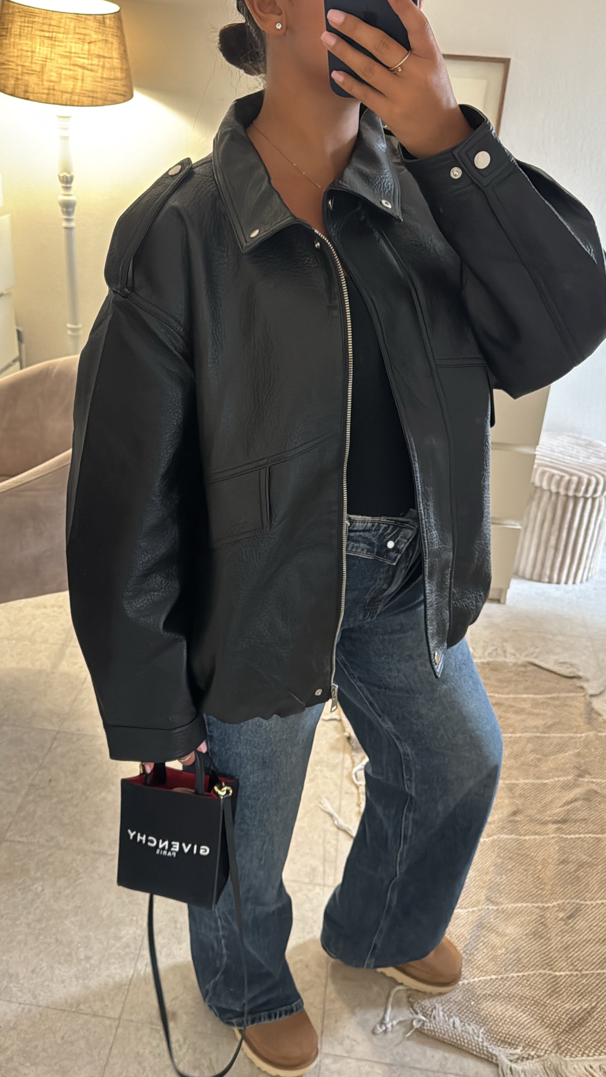 VESTE EN CUIR AVIATEUR OVERSIZE