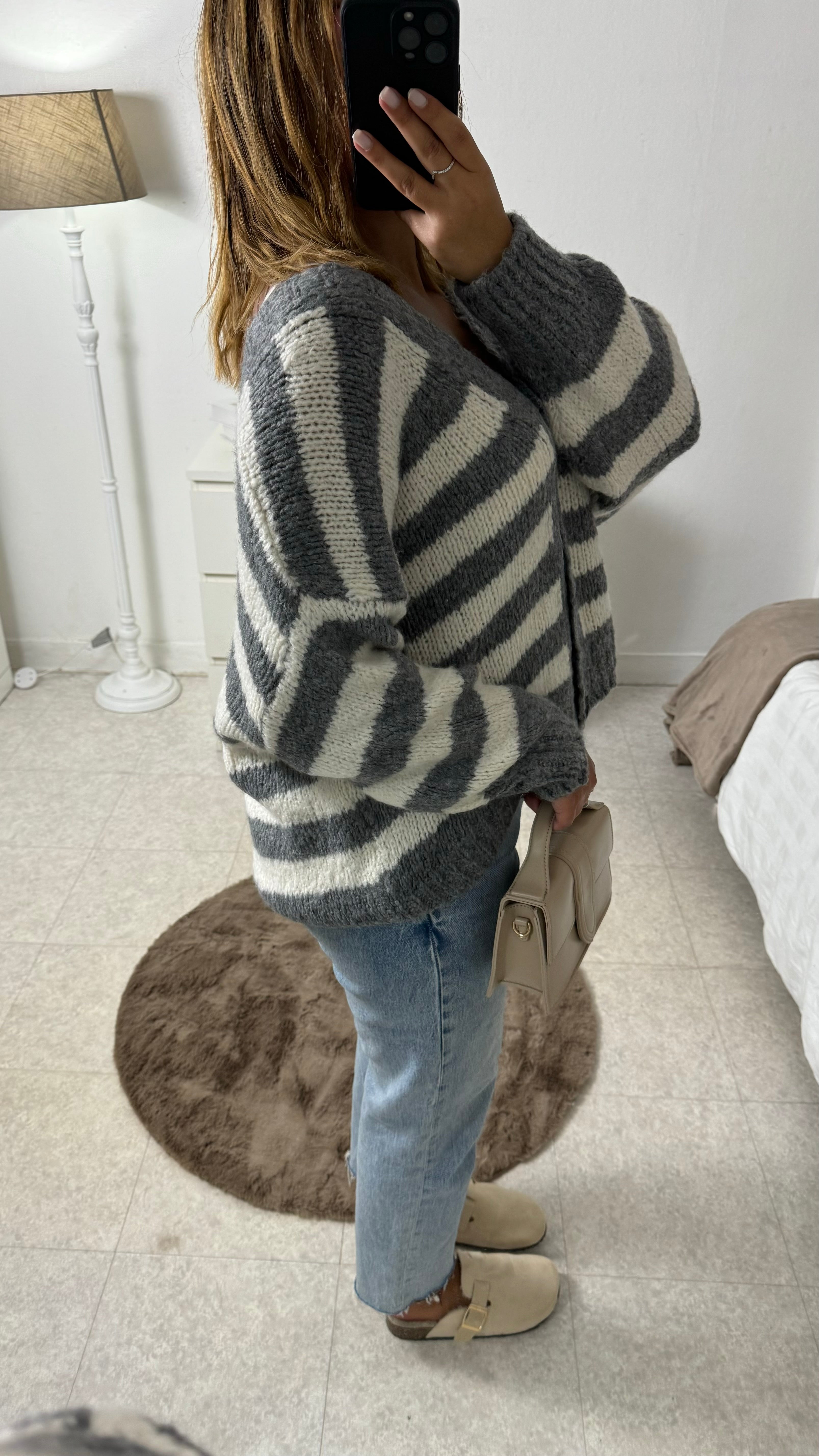 CARDIGAN RAYÉ GRIS