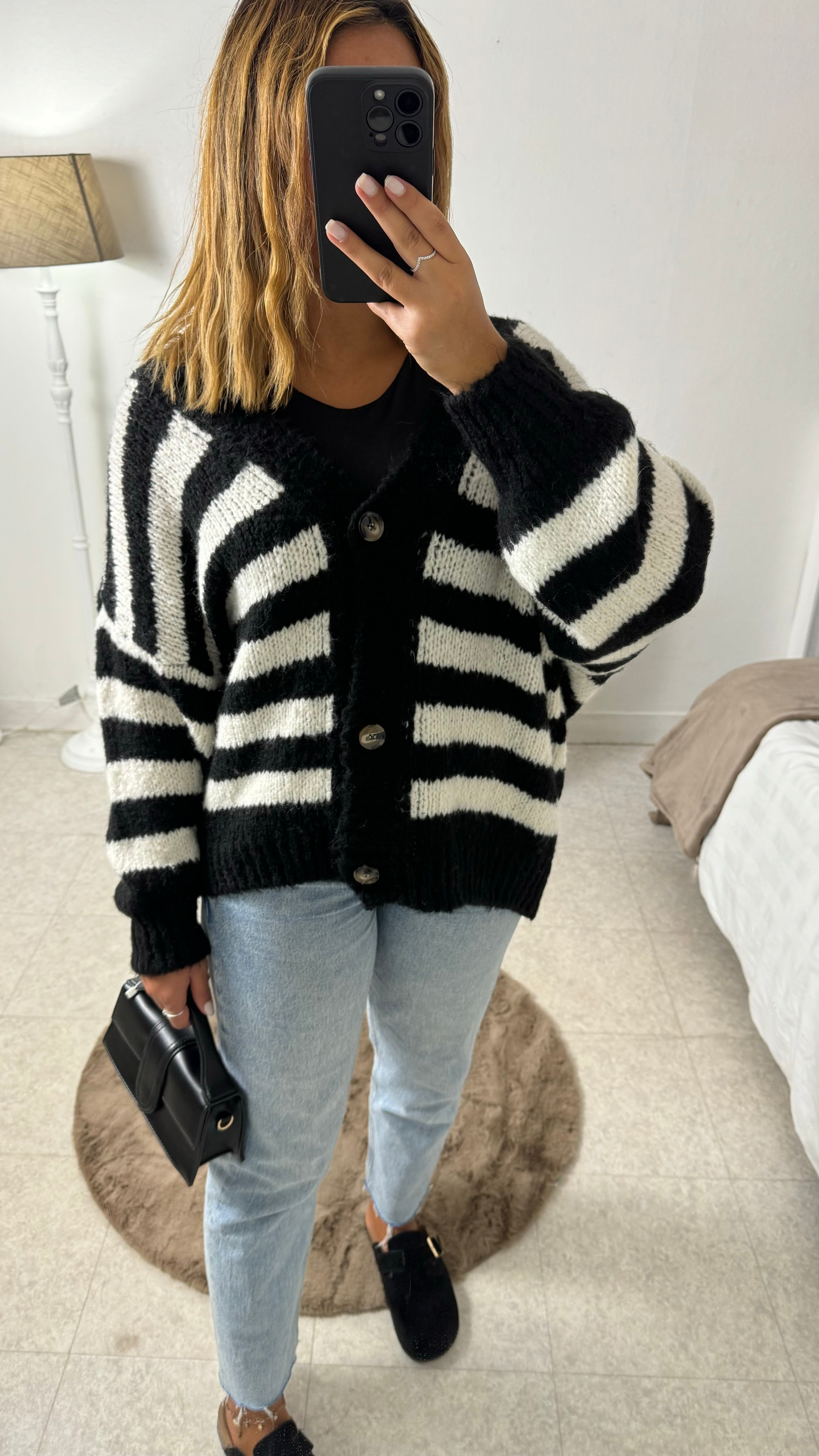 CARDIGAN RAYÉ NOIR