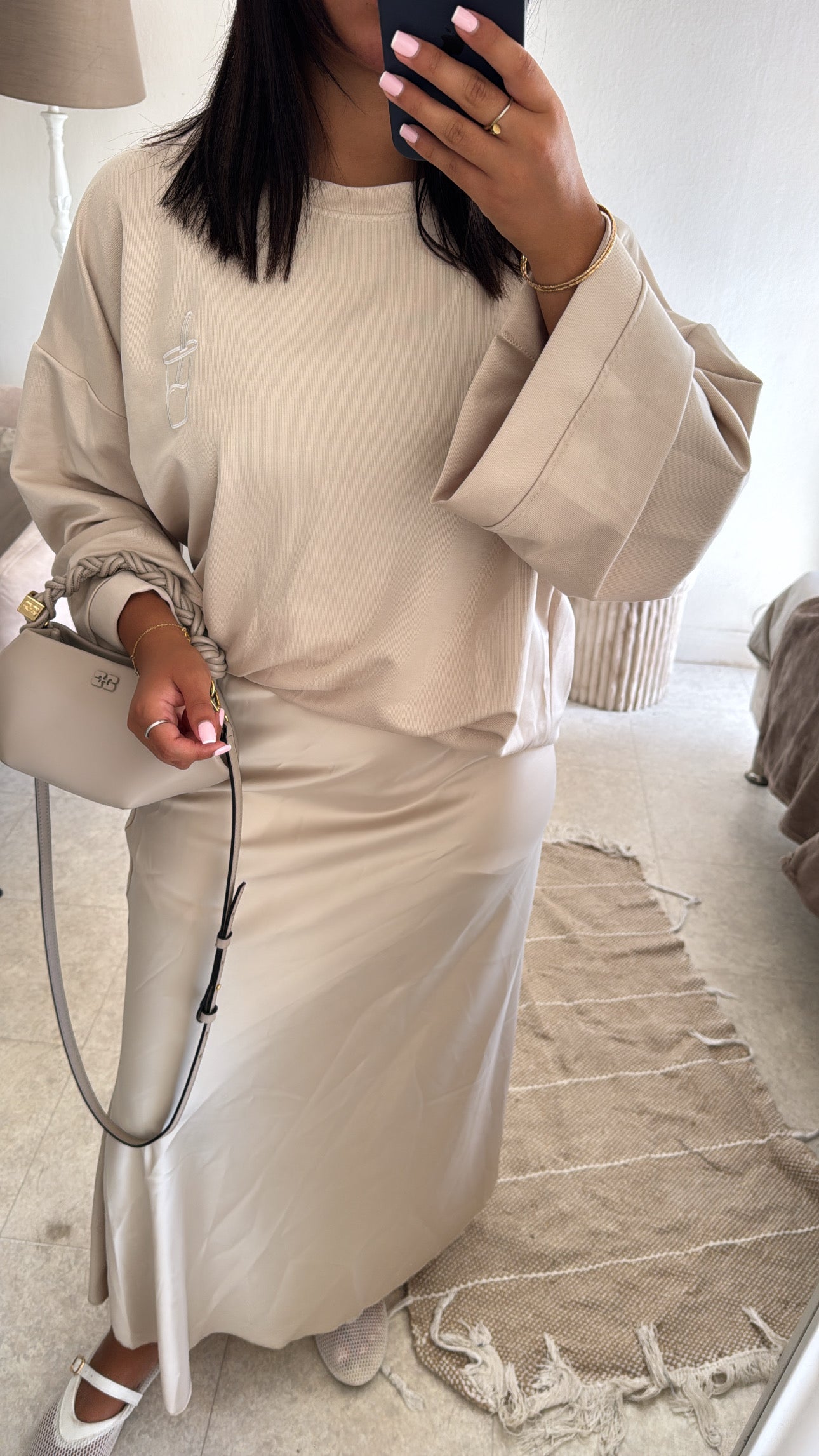 JUPE SATIN BEIGE