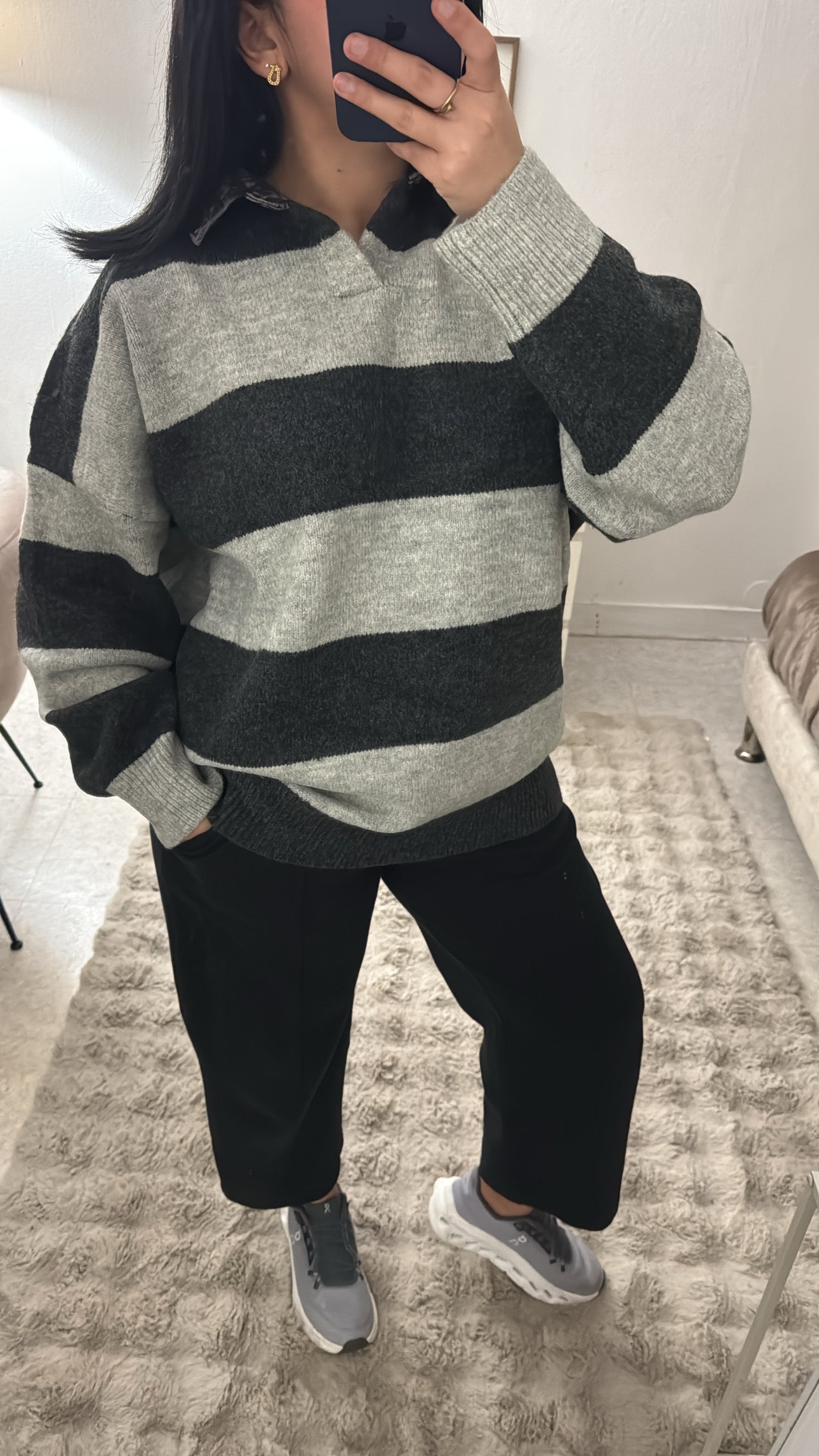 PULL RAYÉ OVERSIZE GRIS